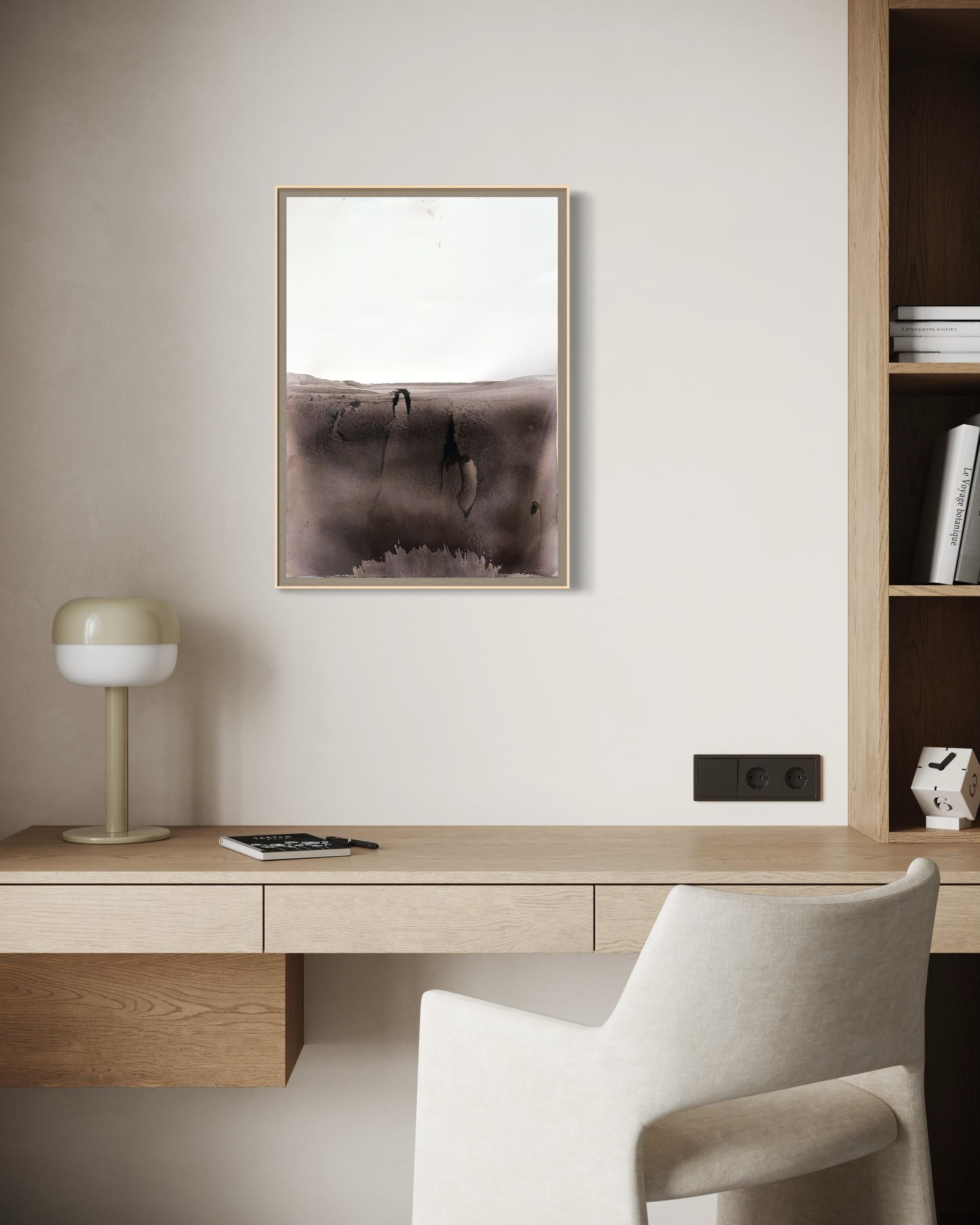 Landscape Brown –Original Pigment on Paper, 50×70 cm, 2023, Earth-Toned Abstract For Sale 5