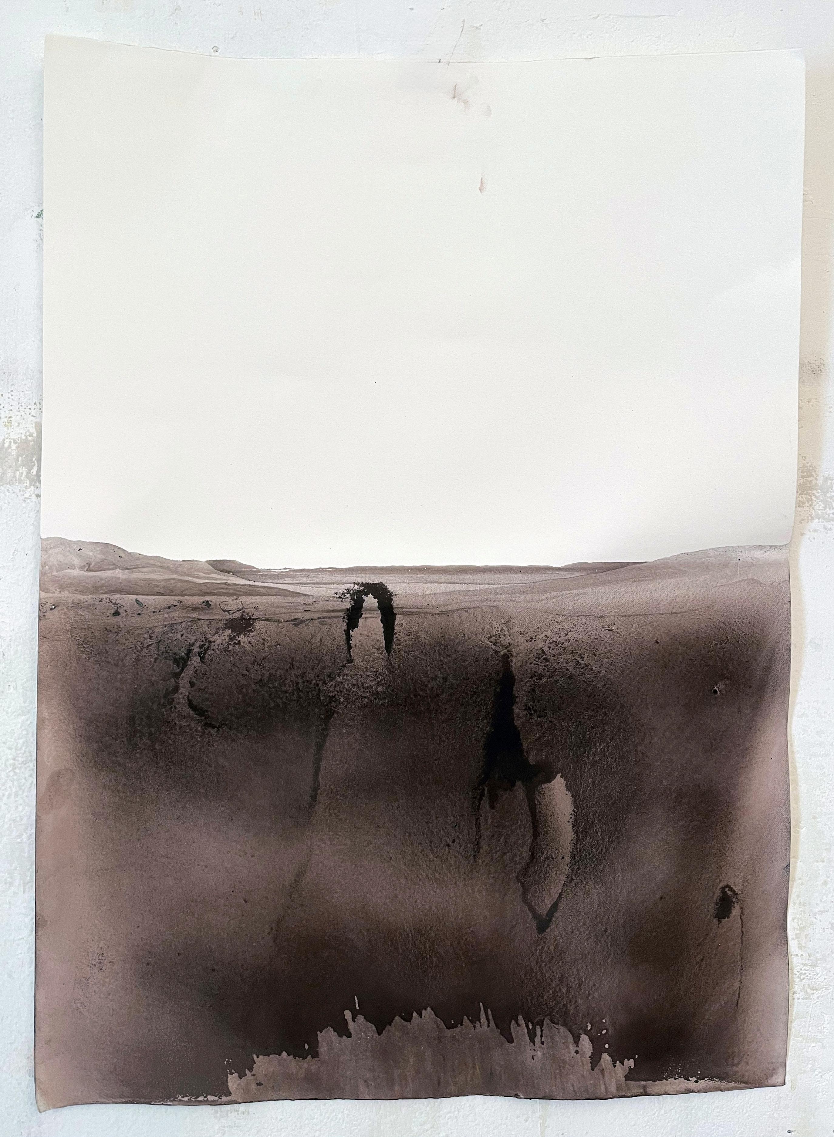Landscape Brown –Original Pigment on Paper, 50×70 cm, 2023, Earth-Toned Abstract - Painting by Marilina Marchica 