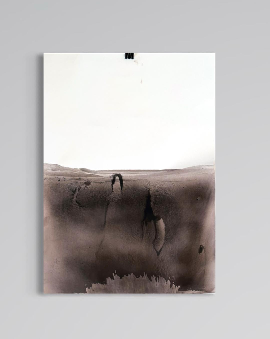 Landscape Brown –Original Pigment on Paper, 50×70 cm, 2023, Earth-Toned Abstract - Contemporary Painting by Marilina Marchica 