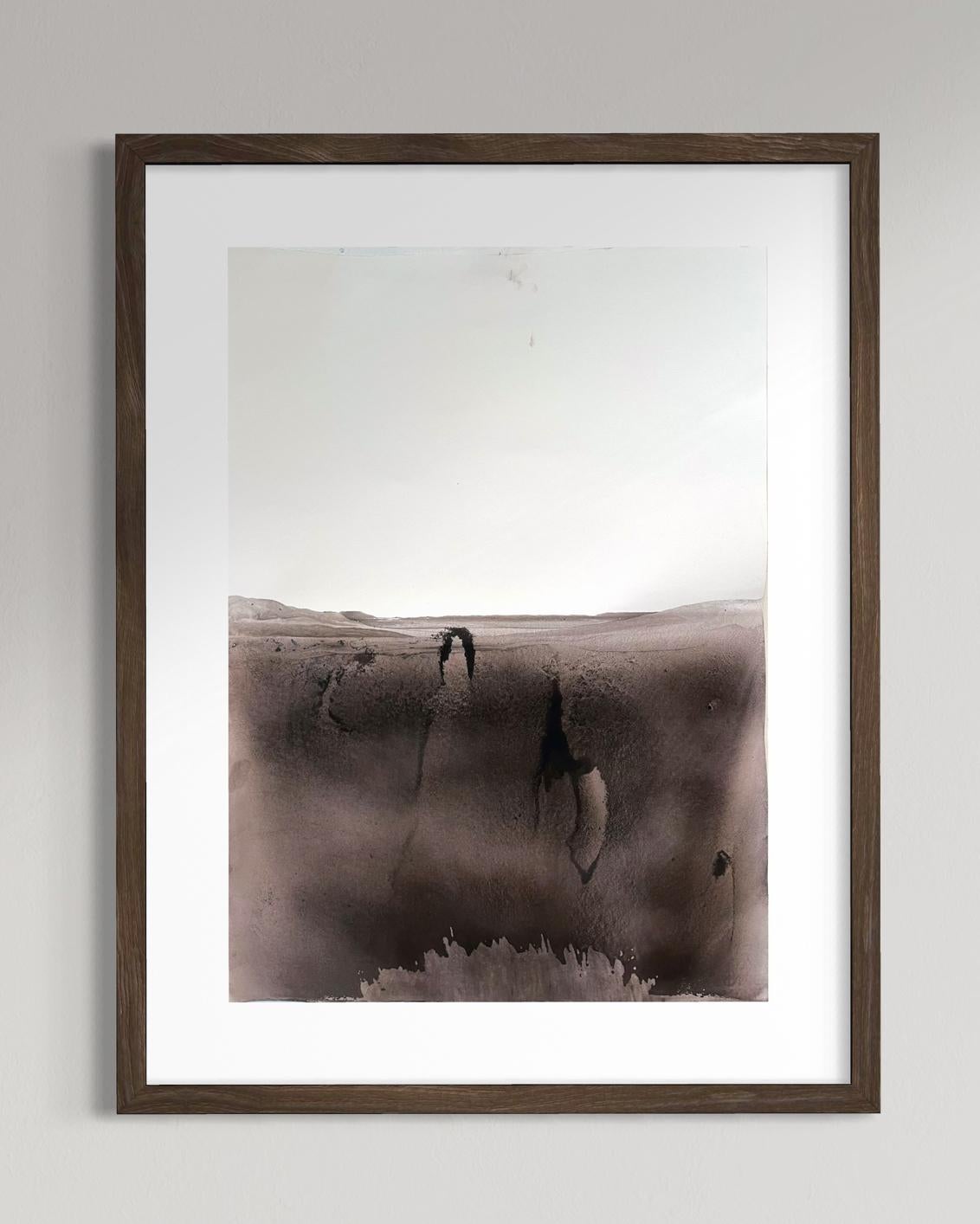 Landscape Brown –Original Pigment on Paper, 50×70 cm, 2023, Earth-Toned Abstract For Sale 1