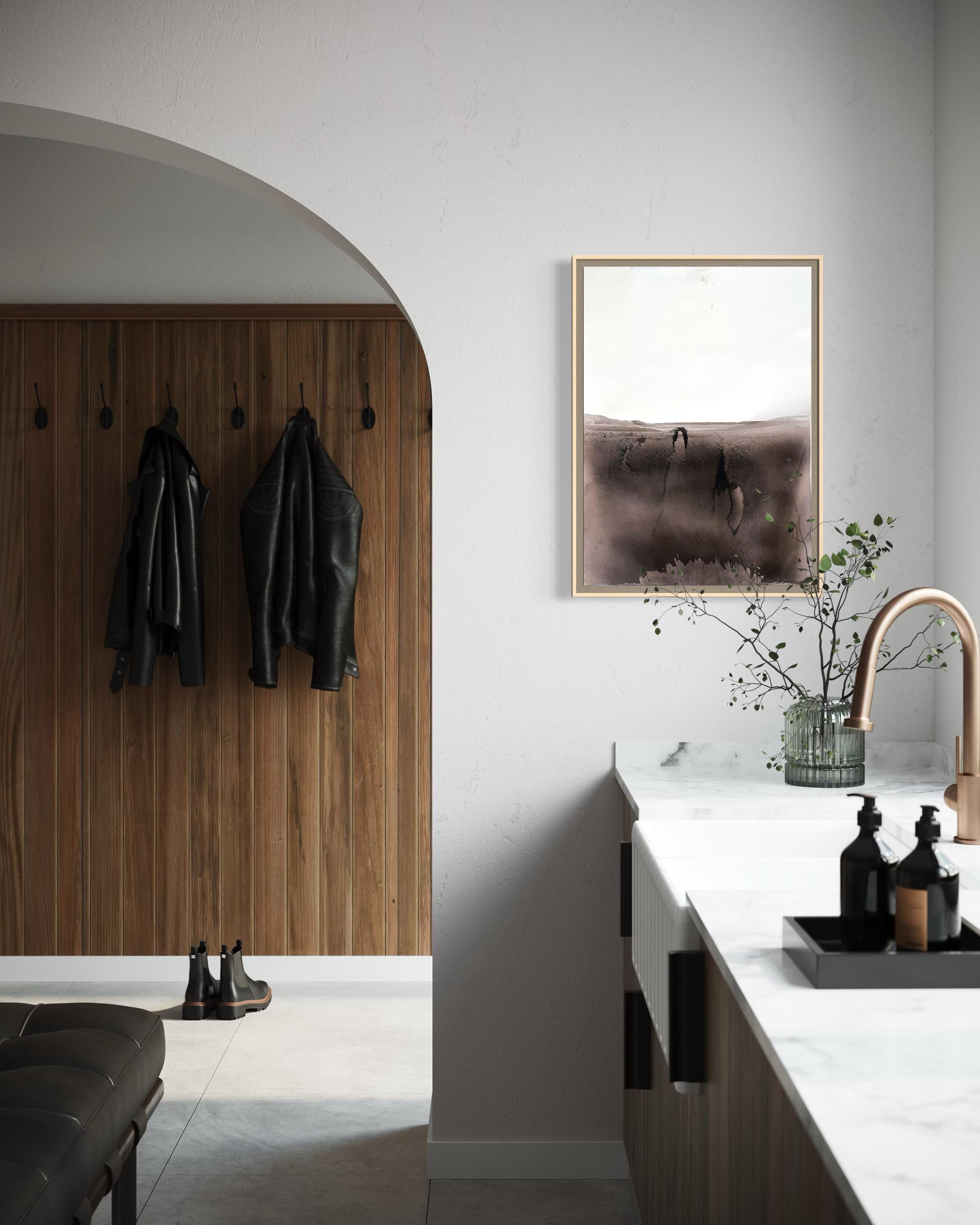 Landscape Brown –Original Pigment on Paper, 50×70 cm, 2023, Earth-Toned Abstract For Sale 2