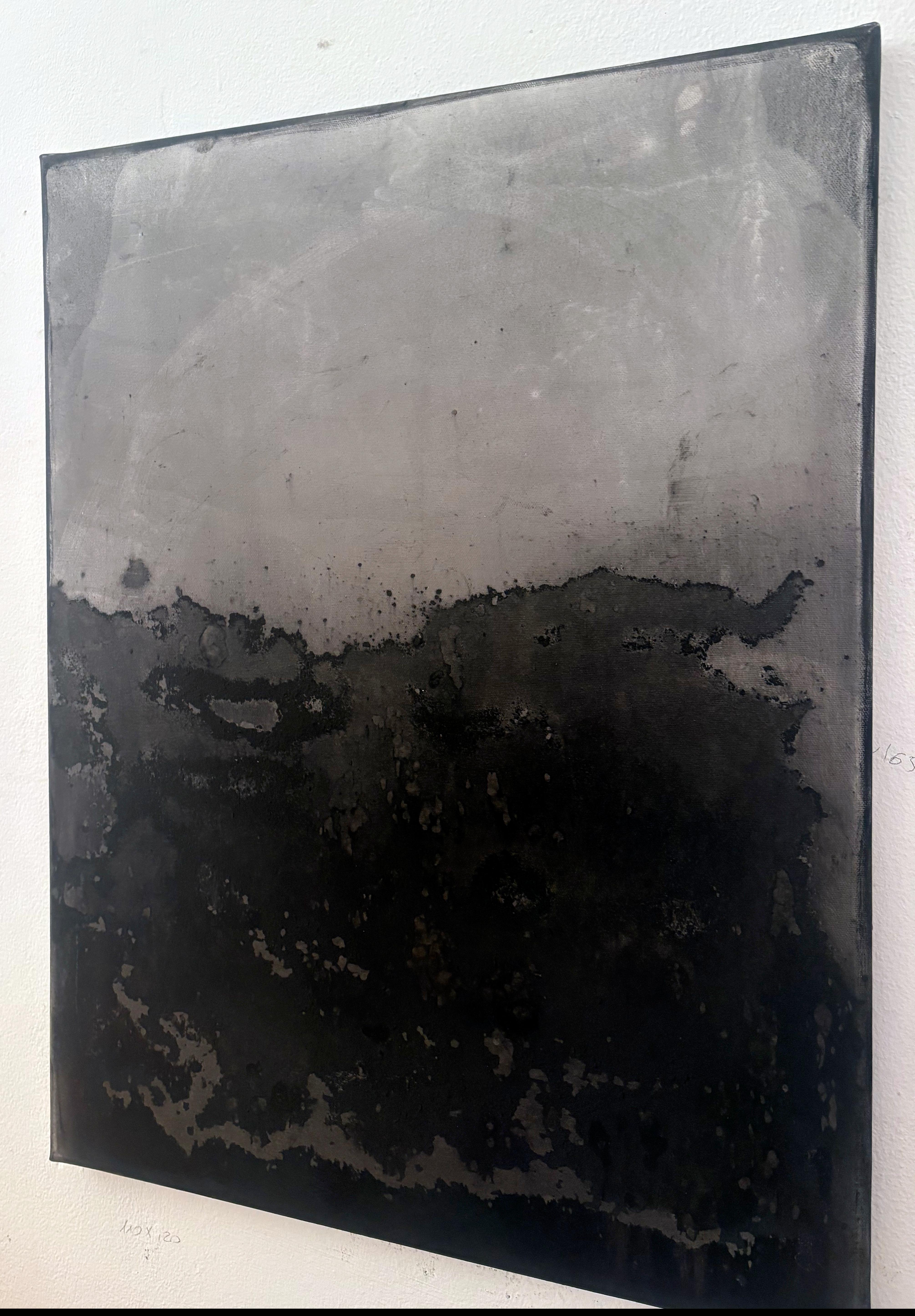 Black Landscape – Original Abstract Painting in Pure Pigment on Canvas (2023) For Sale 7