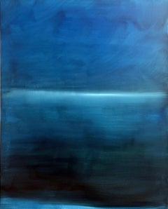 Blue Landscape, Contemporary Abstract Oil Painting Large Size made in Italy