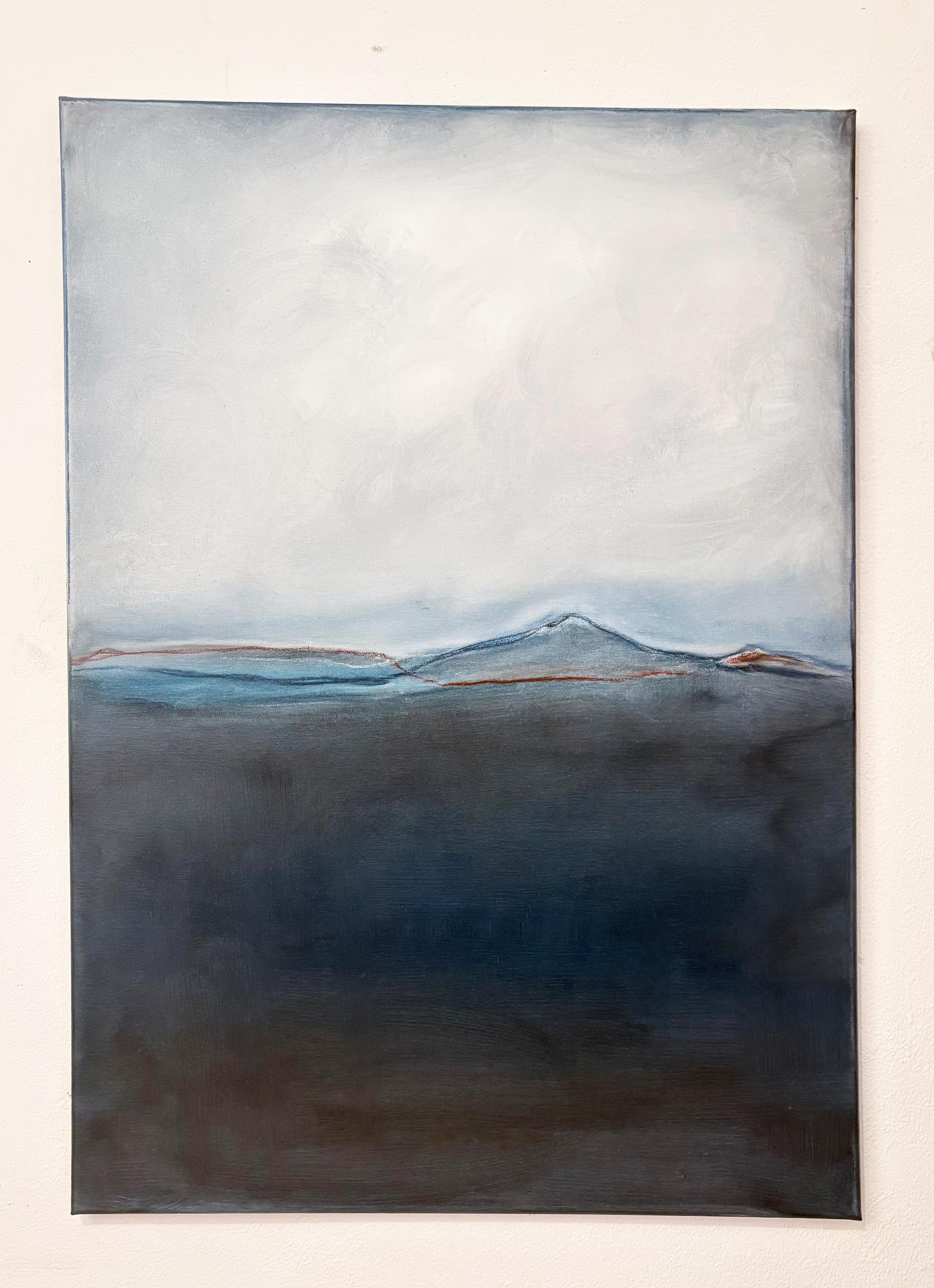 Blaue Landschaft - Original Öl auf Leinwand - Zeitgenössischer abstrakter Horizont - Signiert (Grau), Figurative Painting, von Marilina Marchica