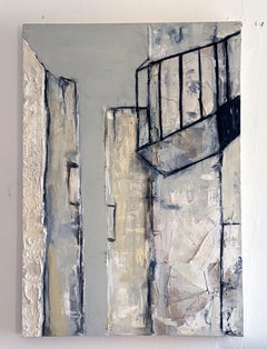 "Cityscape" Abstract Mixed Media Paint on Canvas , Made in Italy