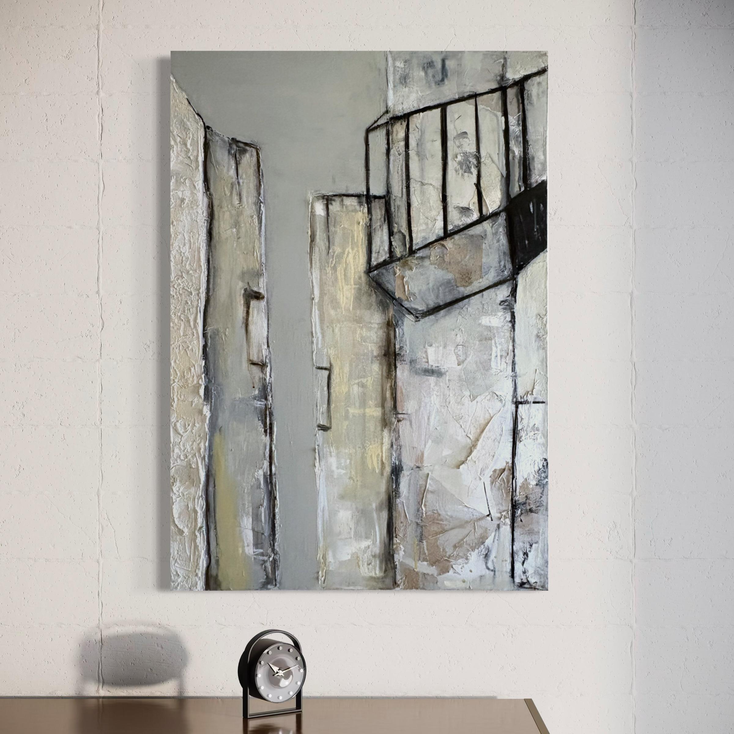 « Cityscape », peinture abstraite sur toile, fabriquée en Italie en vente 2