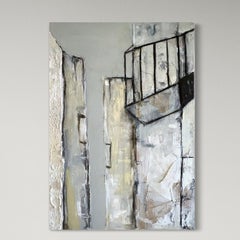"Paesaggio urbano" pittura mista astratta su tela, Made in Italy