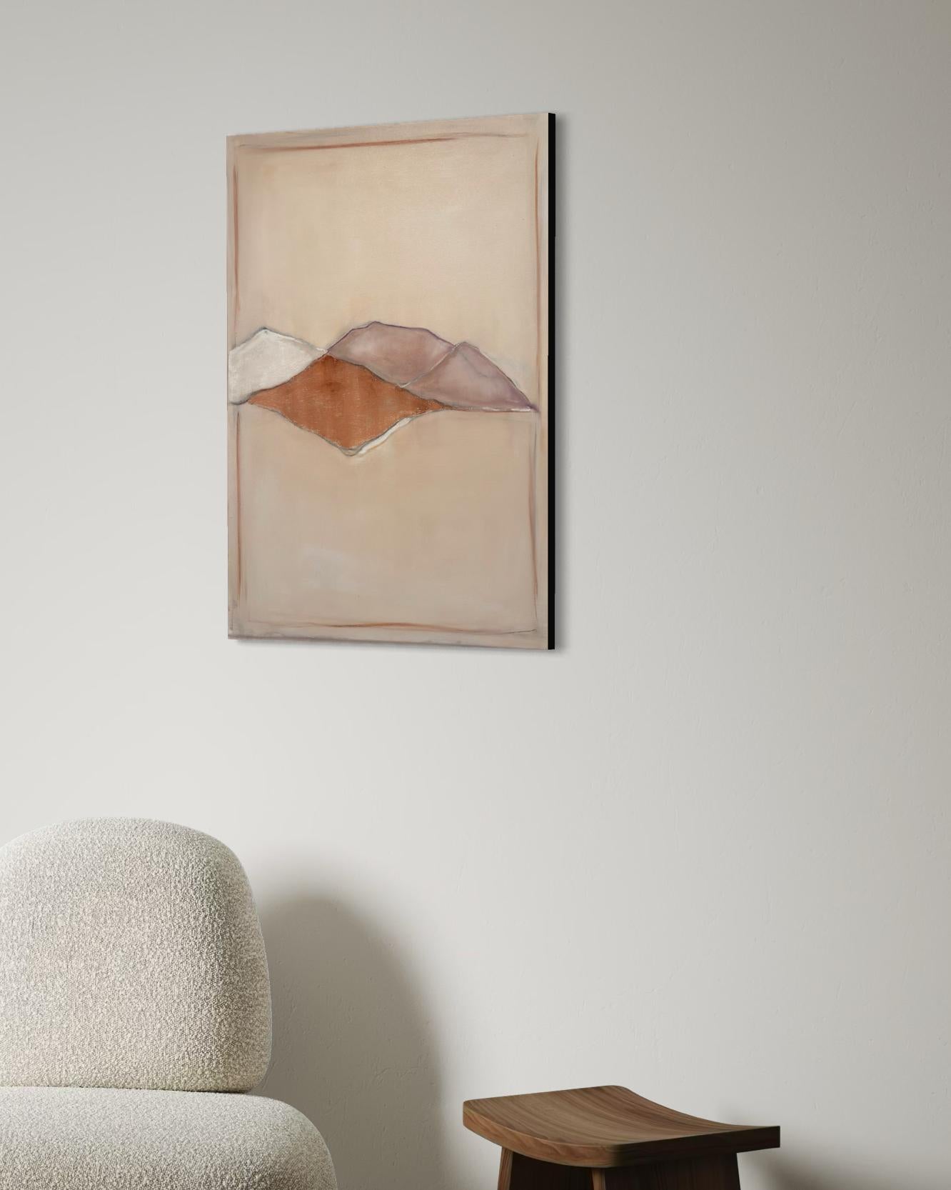 Abstraktes Landschaftsgemälde „Geometrische Landschaft“, Originalkunst, hergestellt in Italien (Beige), Landscape Painting, von Marilina Marchica