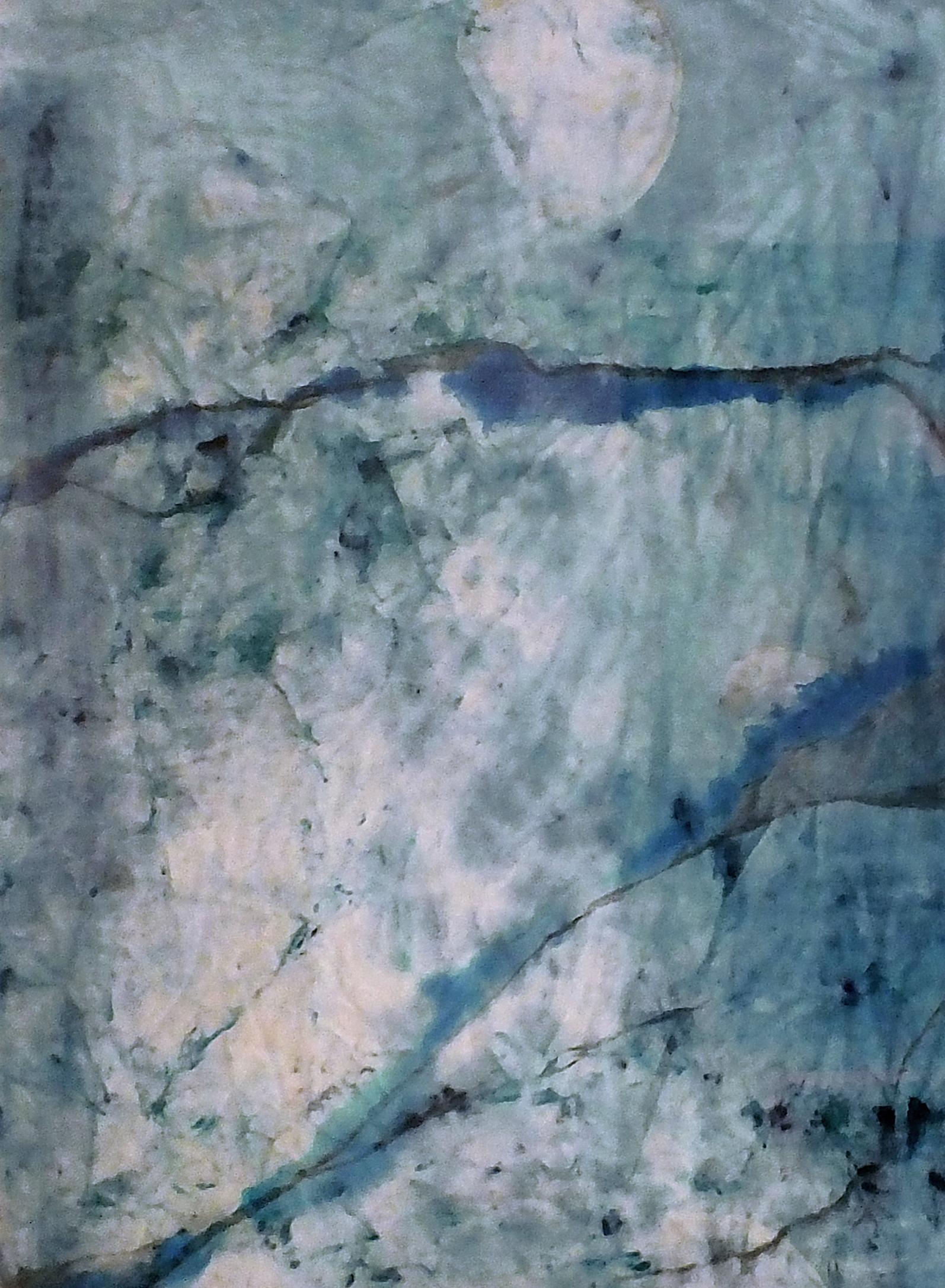 Abstraktes Gemälde „Island“ aus Italien –  Gerahmt und zum Aufhängen bereit  (Grau), Landscape Painting, von Marilina Marchica