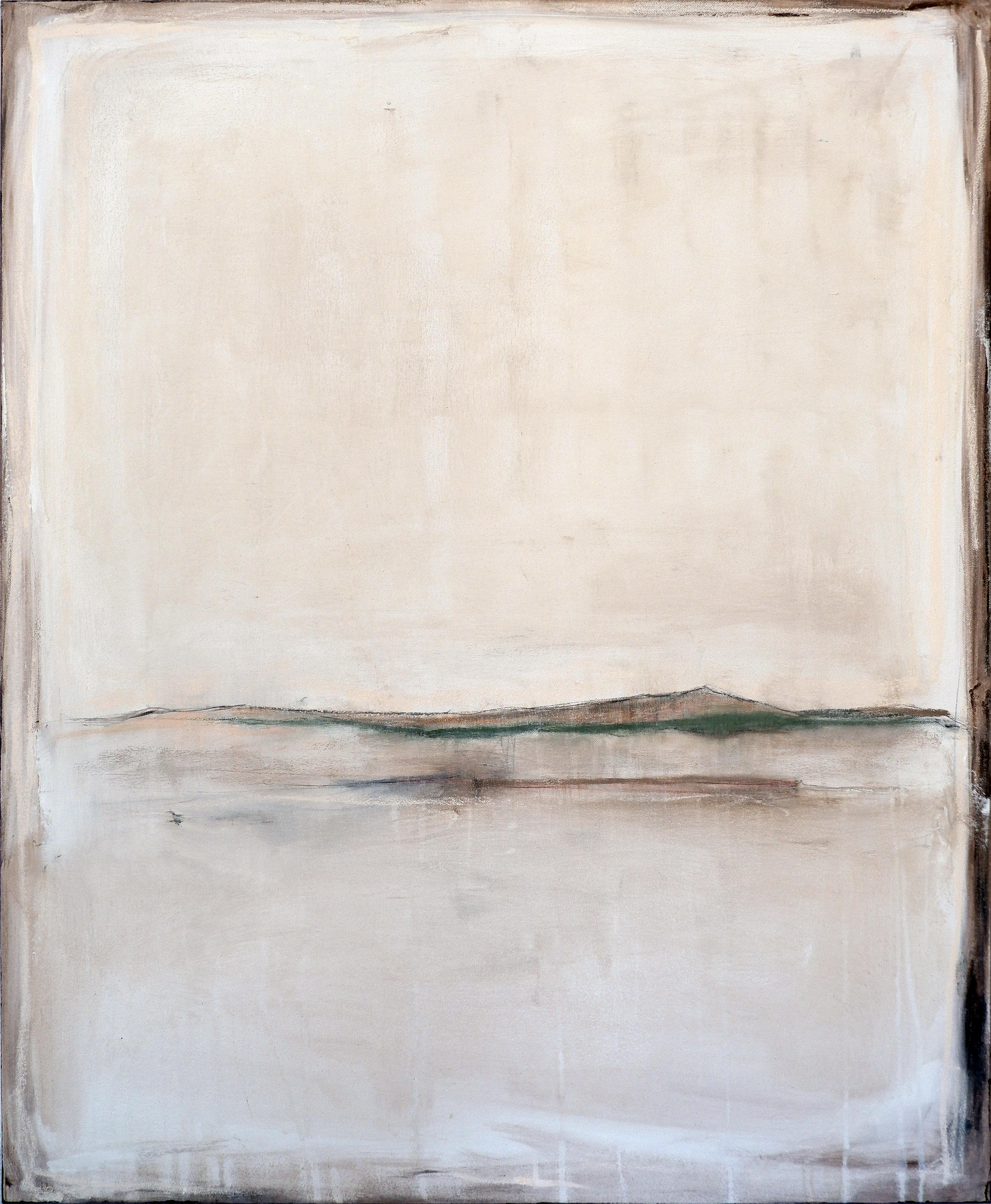 Landscape 101, Contemporary Mixed media Abstract Minimalist White Monochrome - Gray Landscape Painting by Marilina Marchica