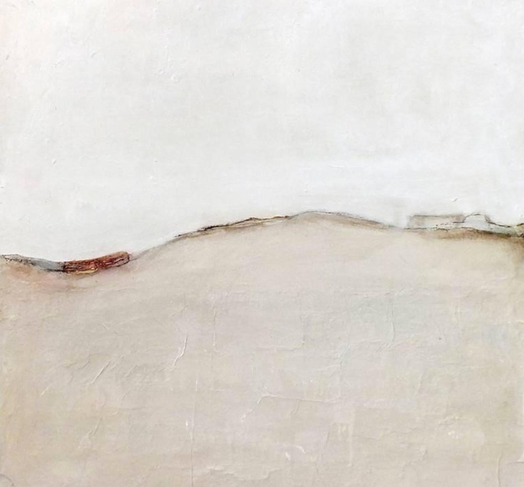'Landscape 17' by Marilina Marchica is a peaceful beige pastel colors minimalist abstract painting on canvas with a prominent mixed-media texture and strong brown accents. Landscapes, seascapes, nature, and charm of decaying city walls in Italy