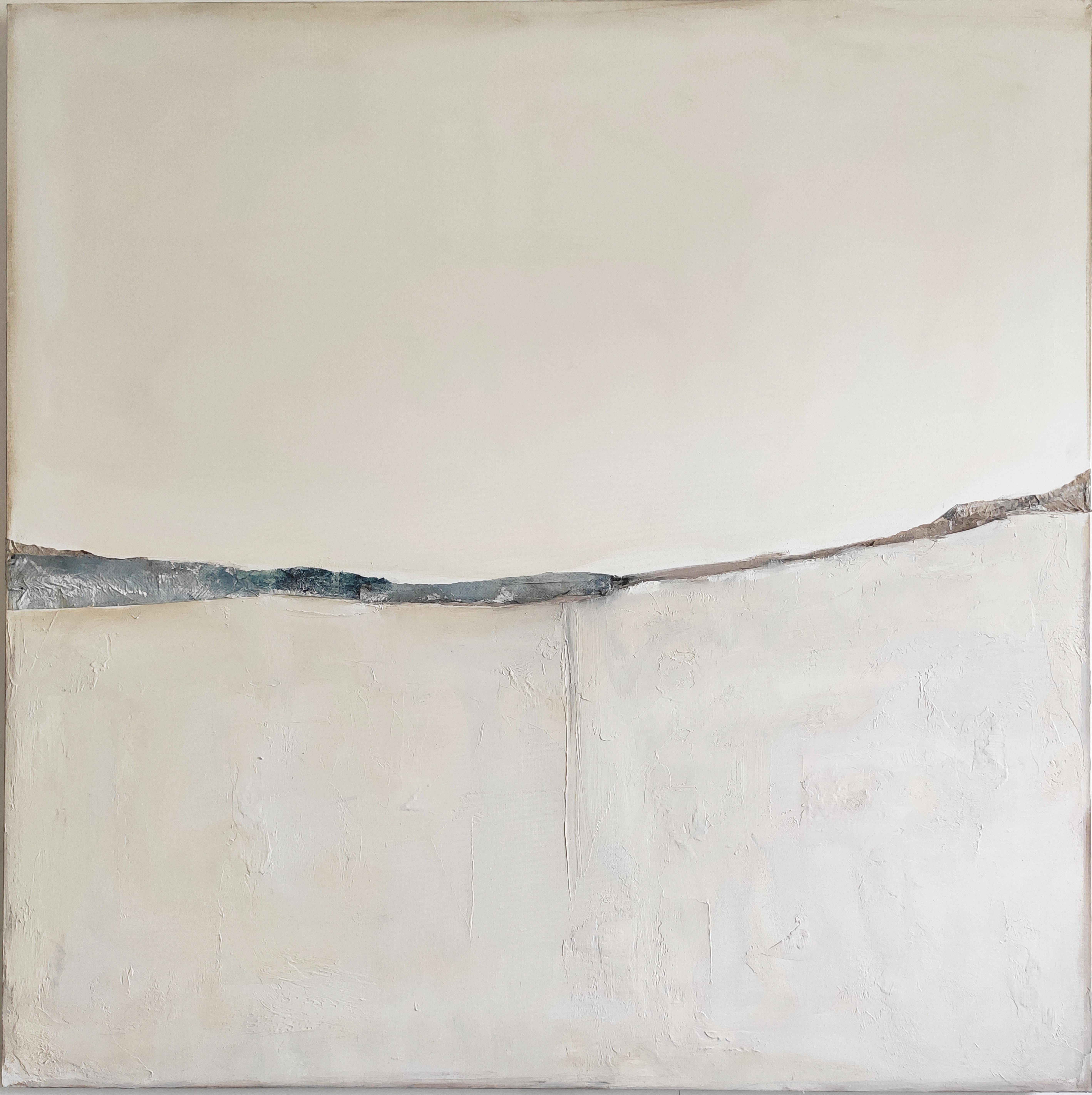 Marilina Marchica Landscape Painting - Landscape 51, Minimalist Abstract Mixed-media Canvas Monochrome White Grey Gray