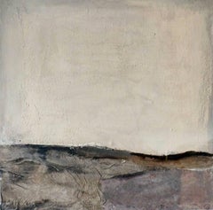 Landscape 54, Minimalist Abstract Art Mixed Media Canvas Paper Collage Brown