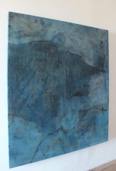 Landscape 70, Contemporary Minimalist Abstract Oil Painting Blue Canvas Graphite