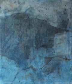 Landscape 70, Contemporary Minimalist Abstract Oil Painting Blue Canvas Graphite