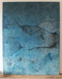Landscape 74, Contemporary Minimalist Abstract Oil Painting Blue Canvas Graphite