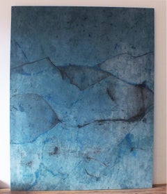 Landscape 74, Contemporary Minimalist Abstract Oil Painting Blue Canvas Graphite