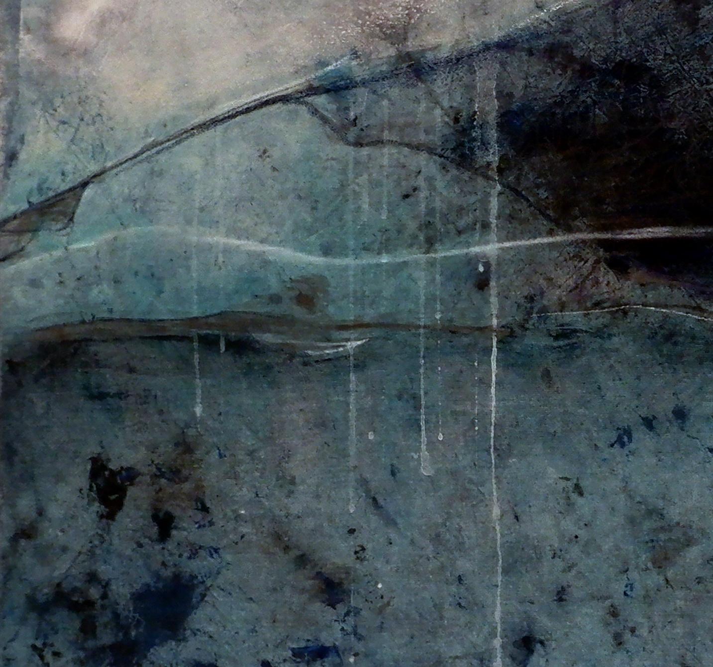 Landscape 95, Contemporary Minimalist Mixed media Abstract Art Canvas Blue Black - Painting by Marilina Marchica