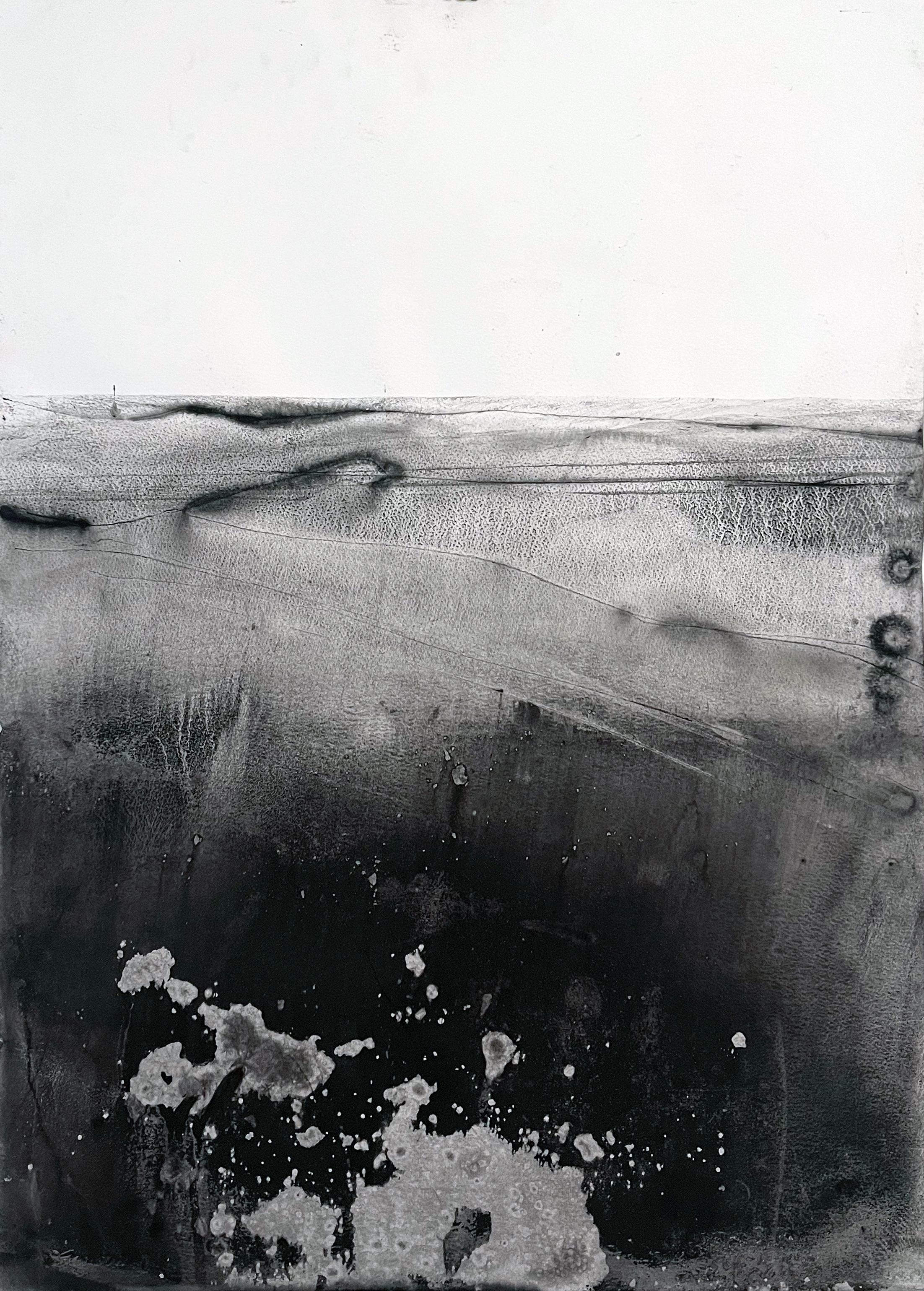 Peinture minimaliste « Paysage B/W » sur papier  Grande taille Fabriquée en Italie