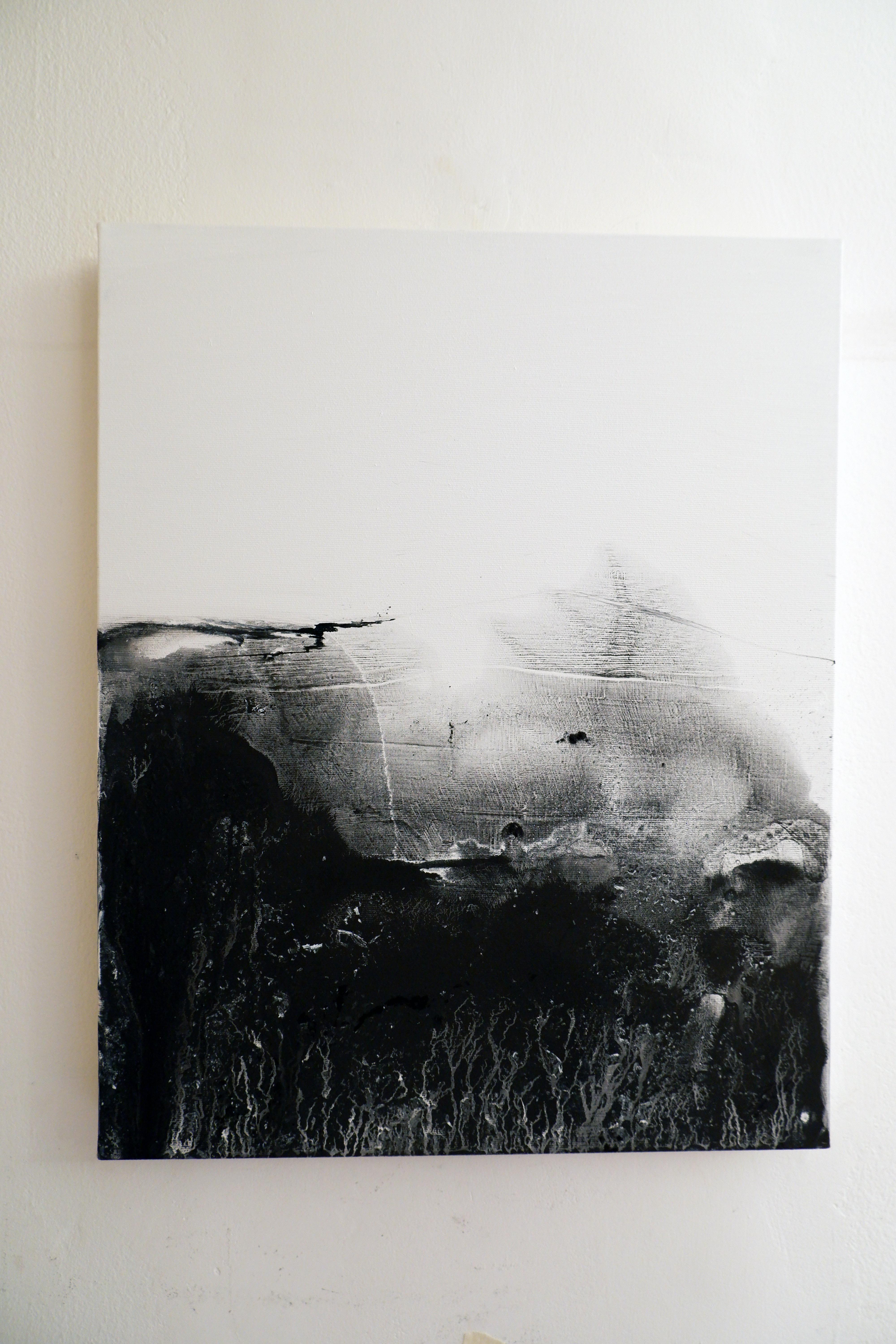 Marilina Marchica Landscape Painting - "Landscape" Black an White Abstract painting  made in Italy