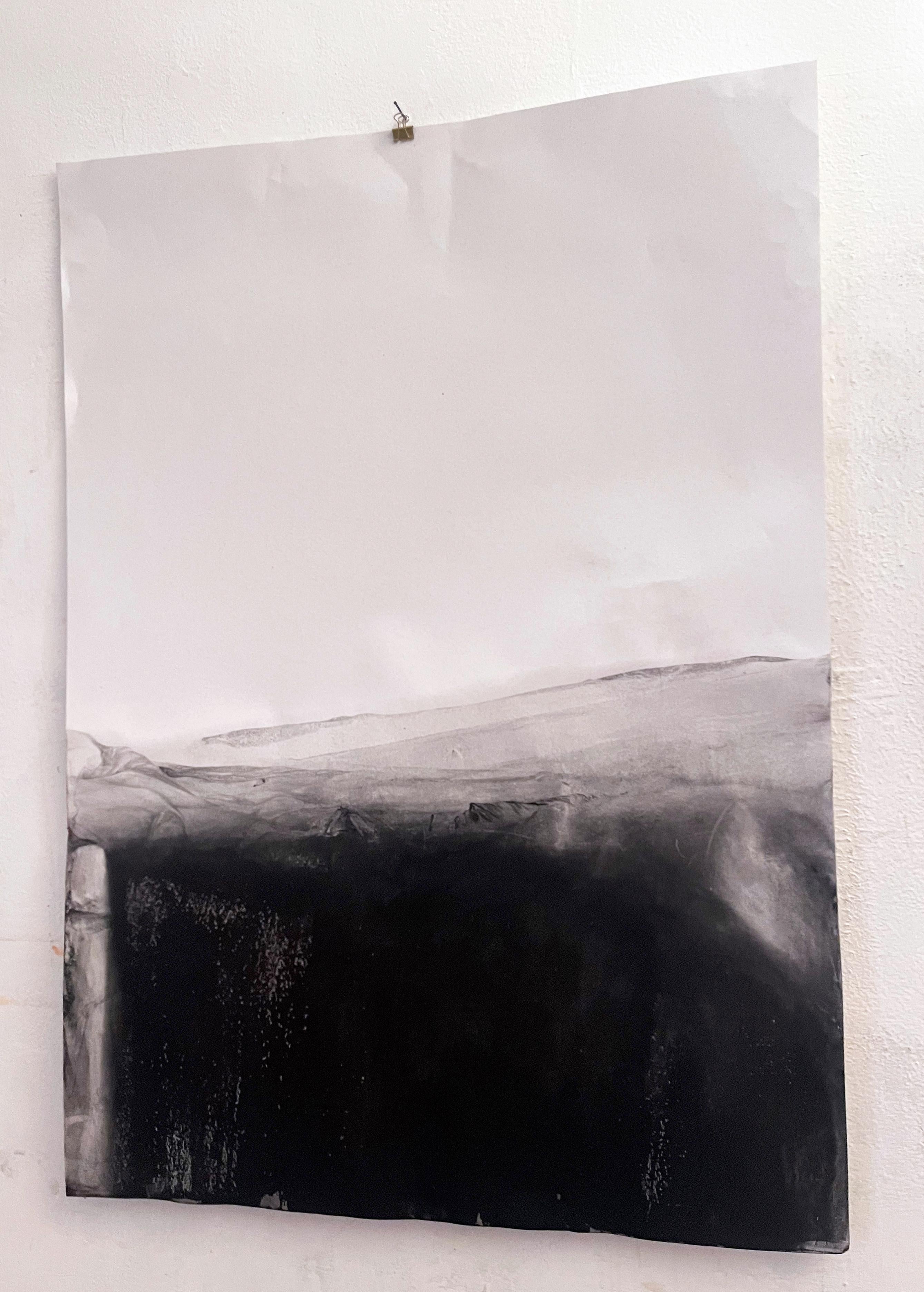 black and white landscape painting