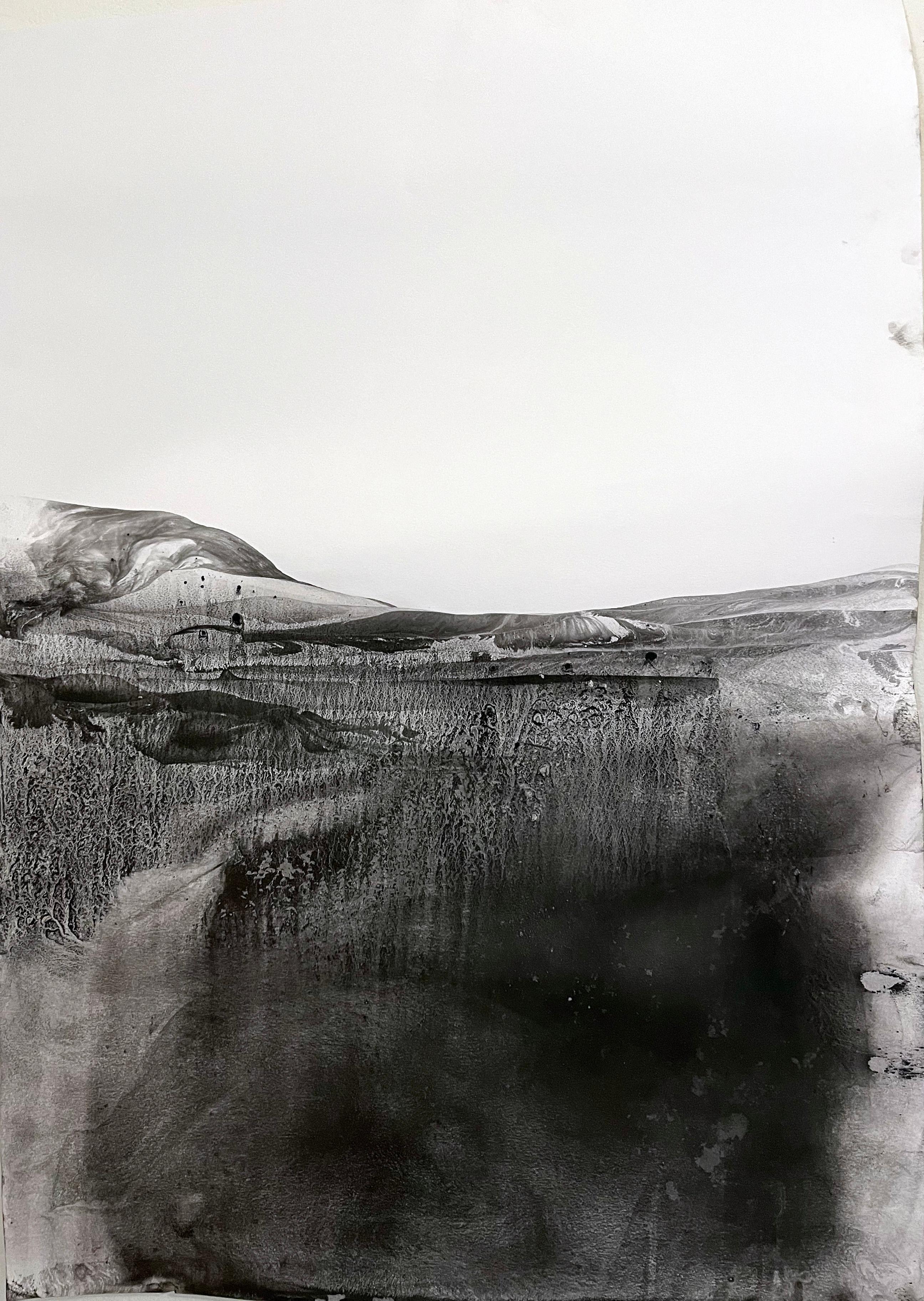 Landscape BW Abstract Drawing - Original Art Made in Italy - Contemporary Painting by Marilina Marchica