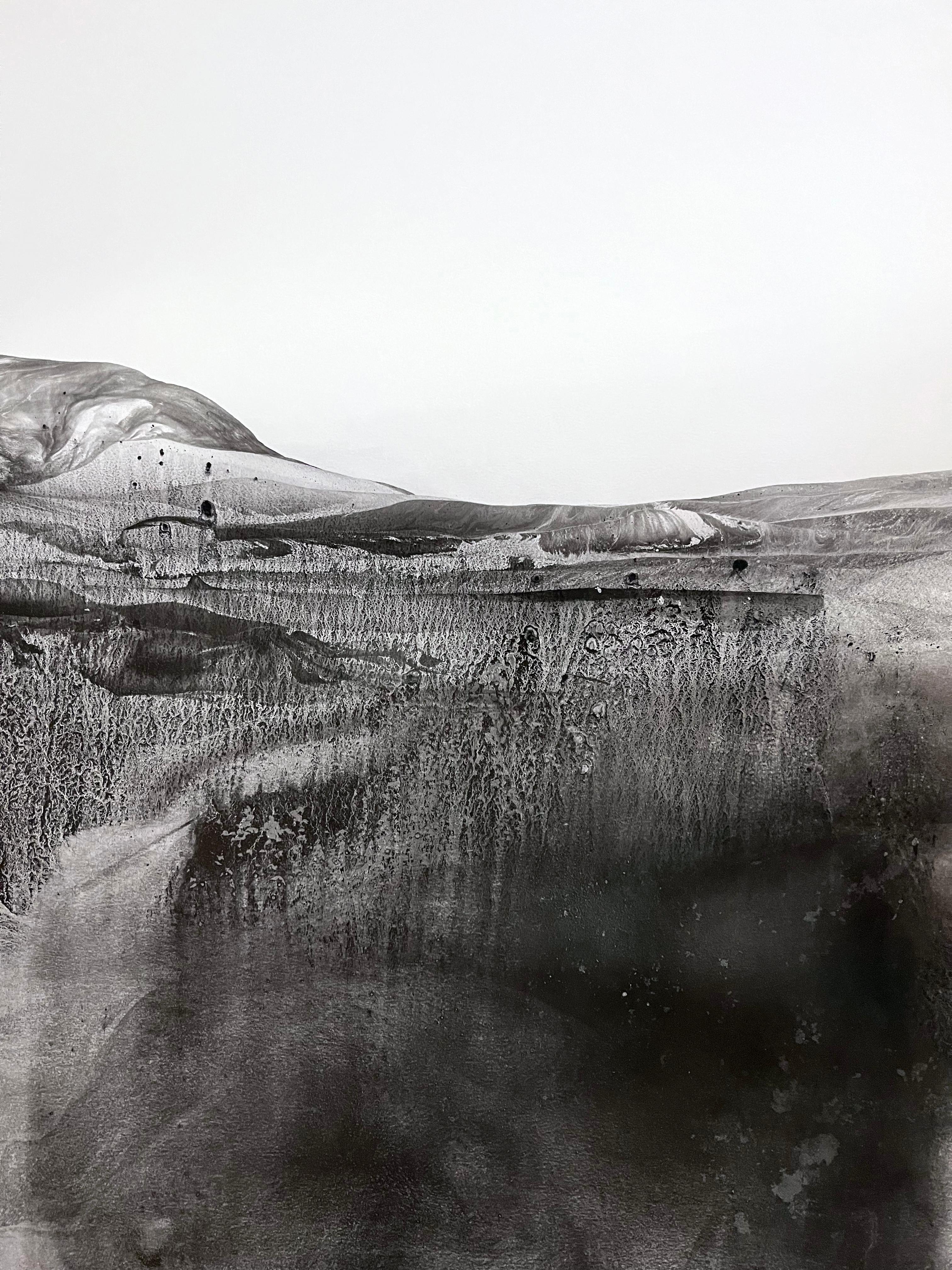 Landschaft BW Abstrakte Zeichnung – Originalkunst, hergestellt in Italien (Grau), Landscape Painting, von Marilina Marchica