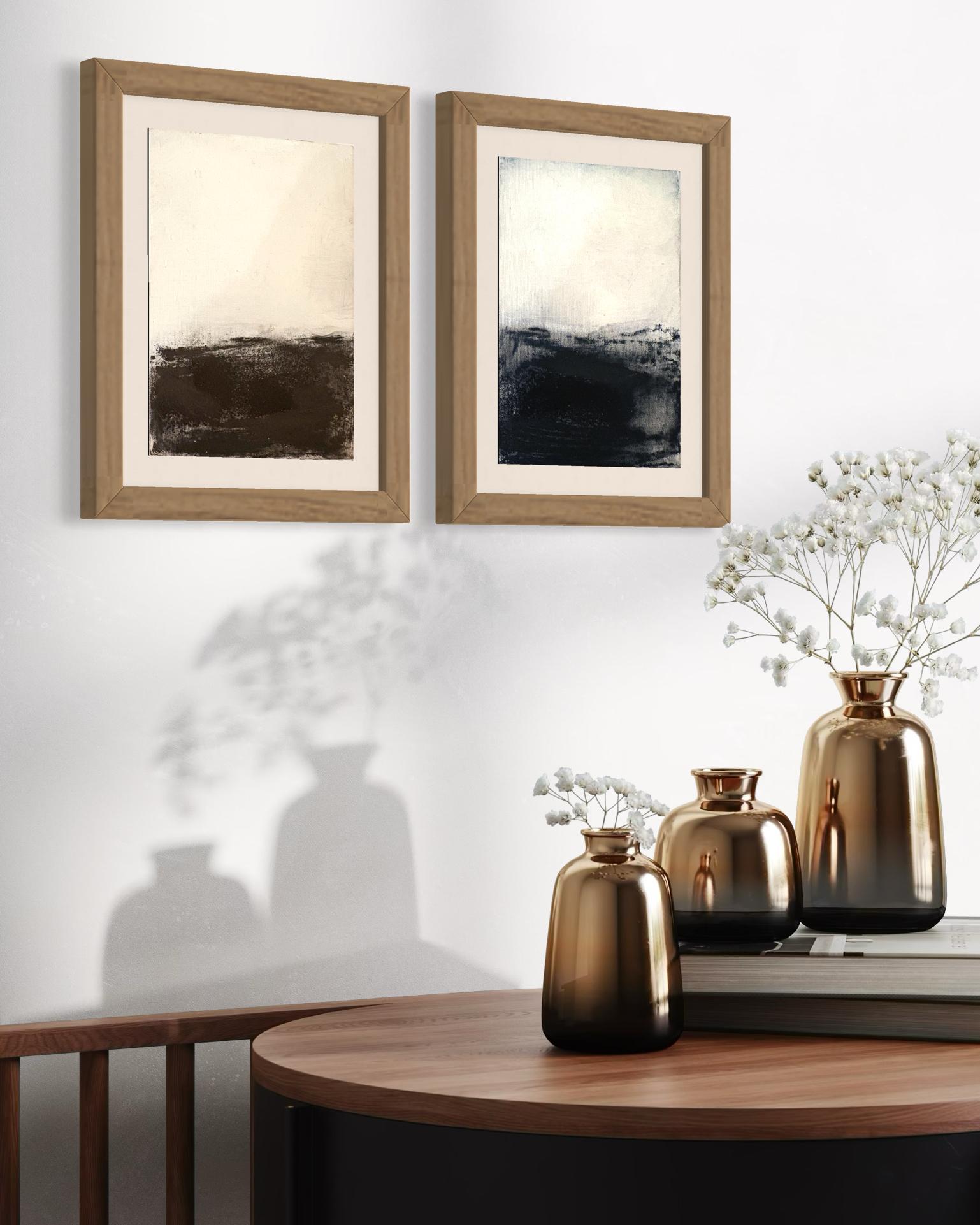 Landschaft BW - Contemporary Minimalist Art Diptychon  Kleinformat 24x18 cm im Angebot 5