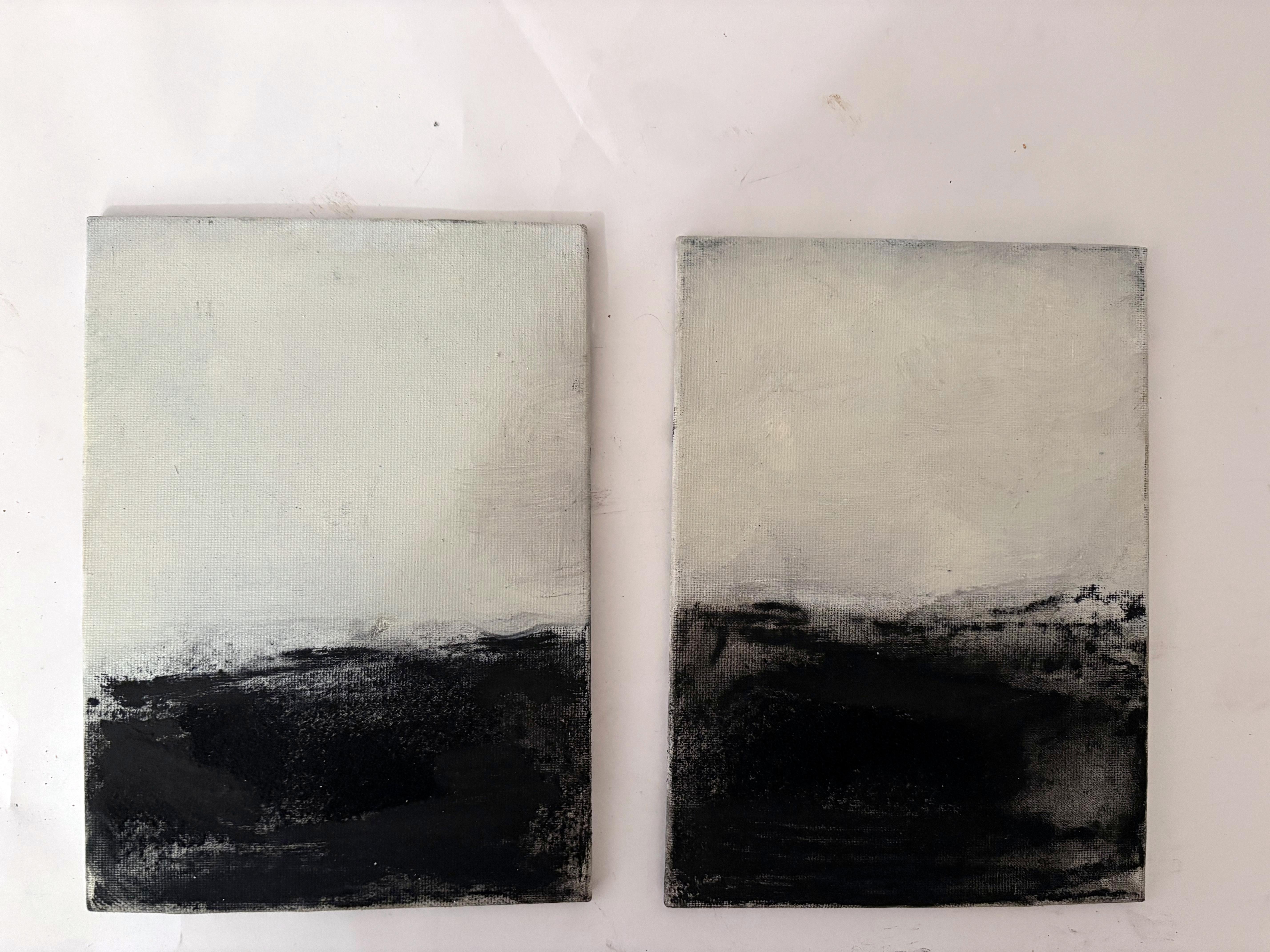 Landschaft BW - Contemporary Minimalist Art Diptychon  Kleinformat 24x18 cm – Painting von Marilina Marchica