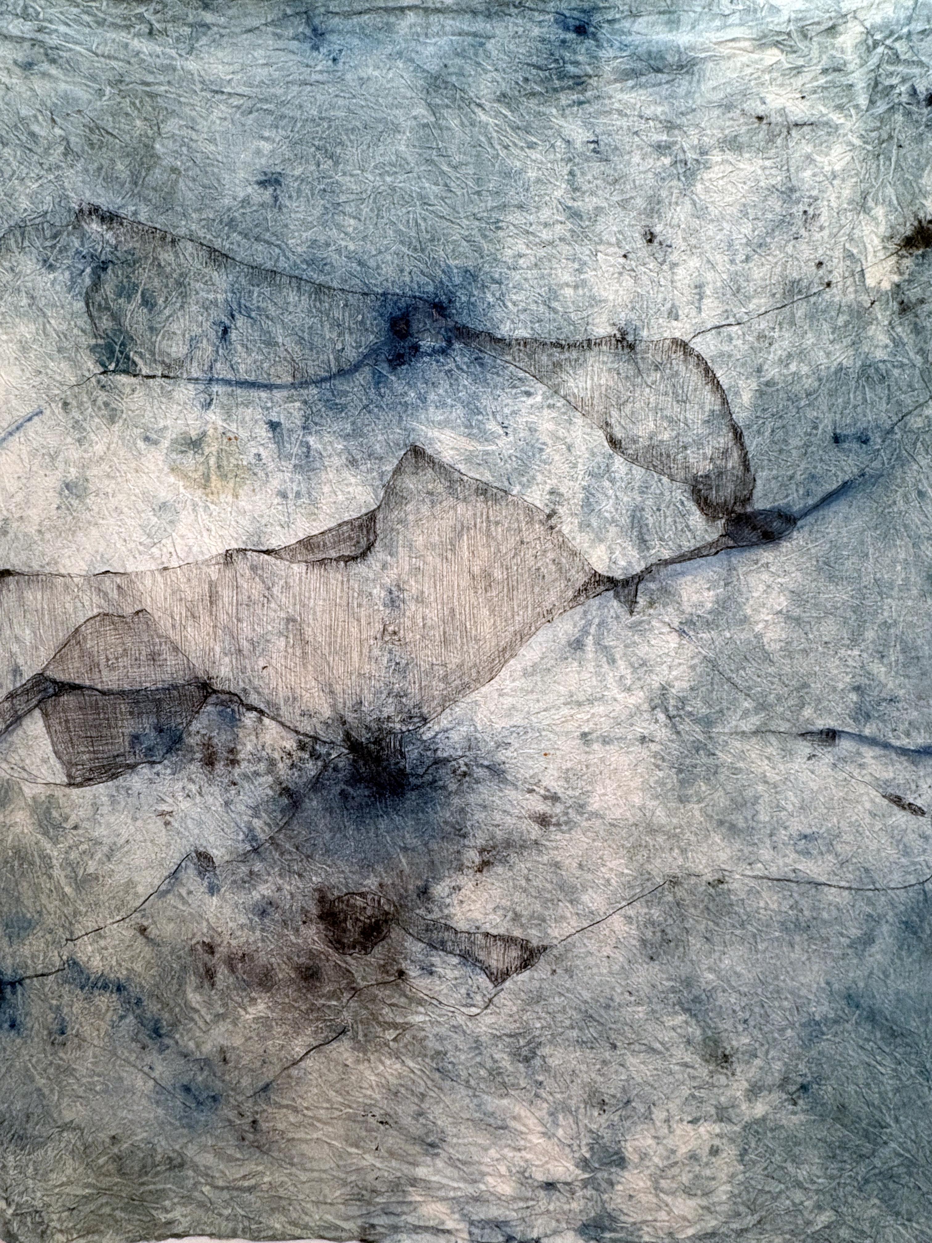 Paysage, grande œuvre d'art, peinture OIL sur toile de coton fabriquée en Italie - Gris Abstract Painting par Marilina Marchica