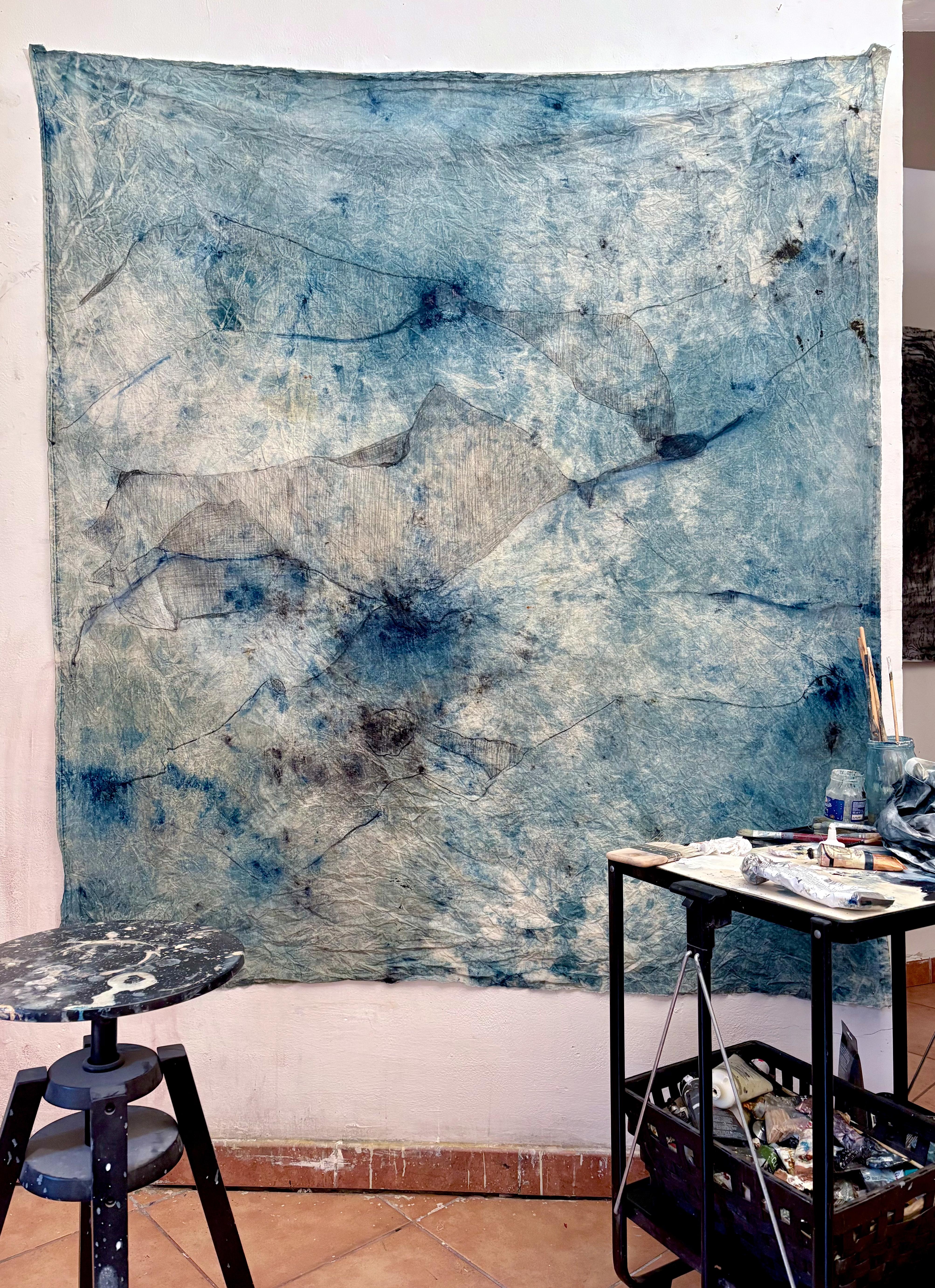 Paysage, grande œuvre d'art, peinture OIL sur toile de coton fabriquée en Italie en vente 4