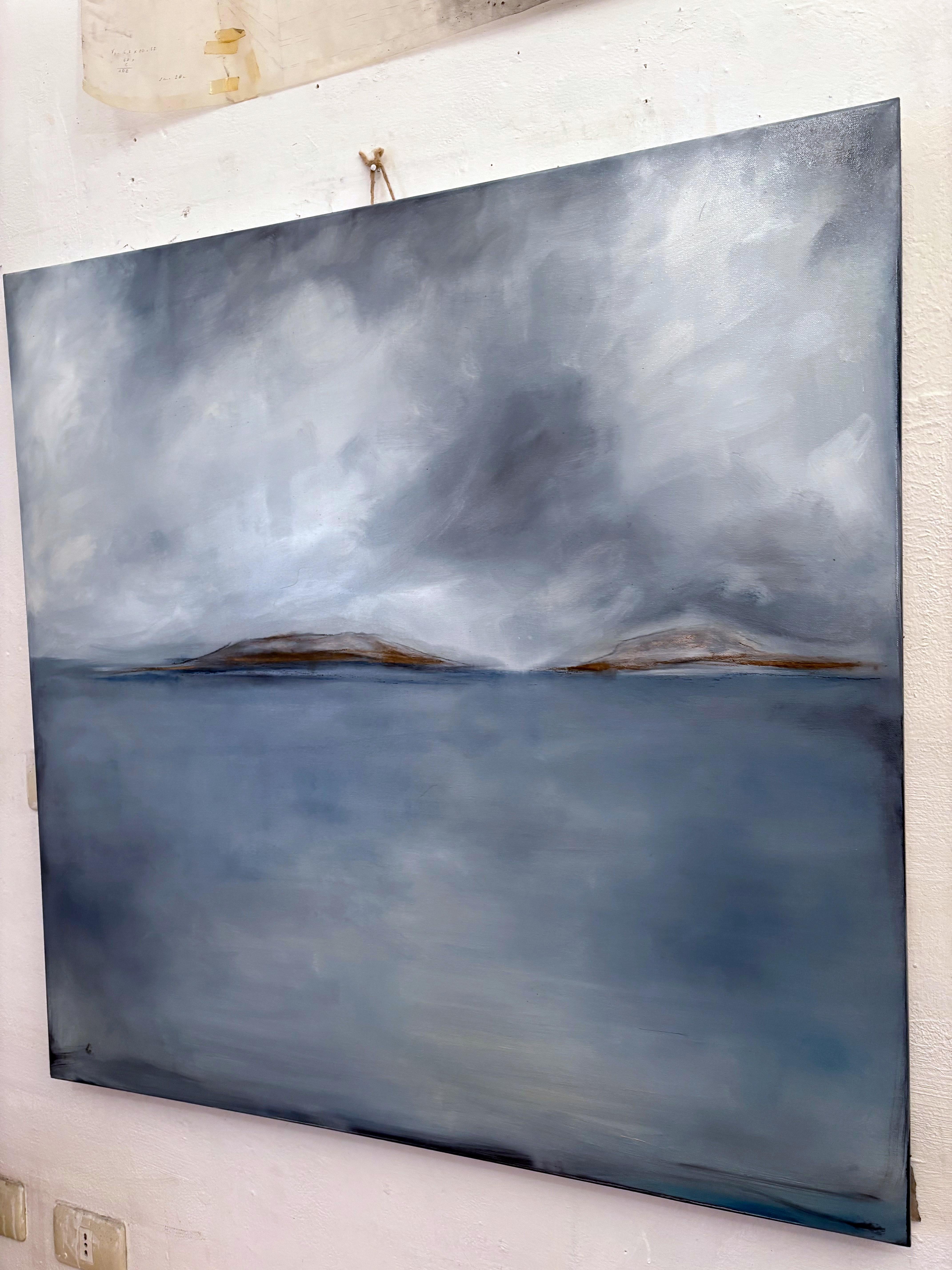 Landscape, Seascape Oil on Canvas Paint, Ready to hang , Original Art - Gray Figurative Painting by Marilina Marchica