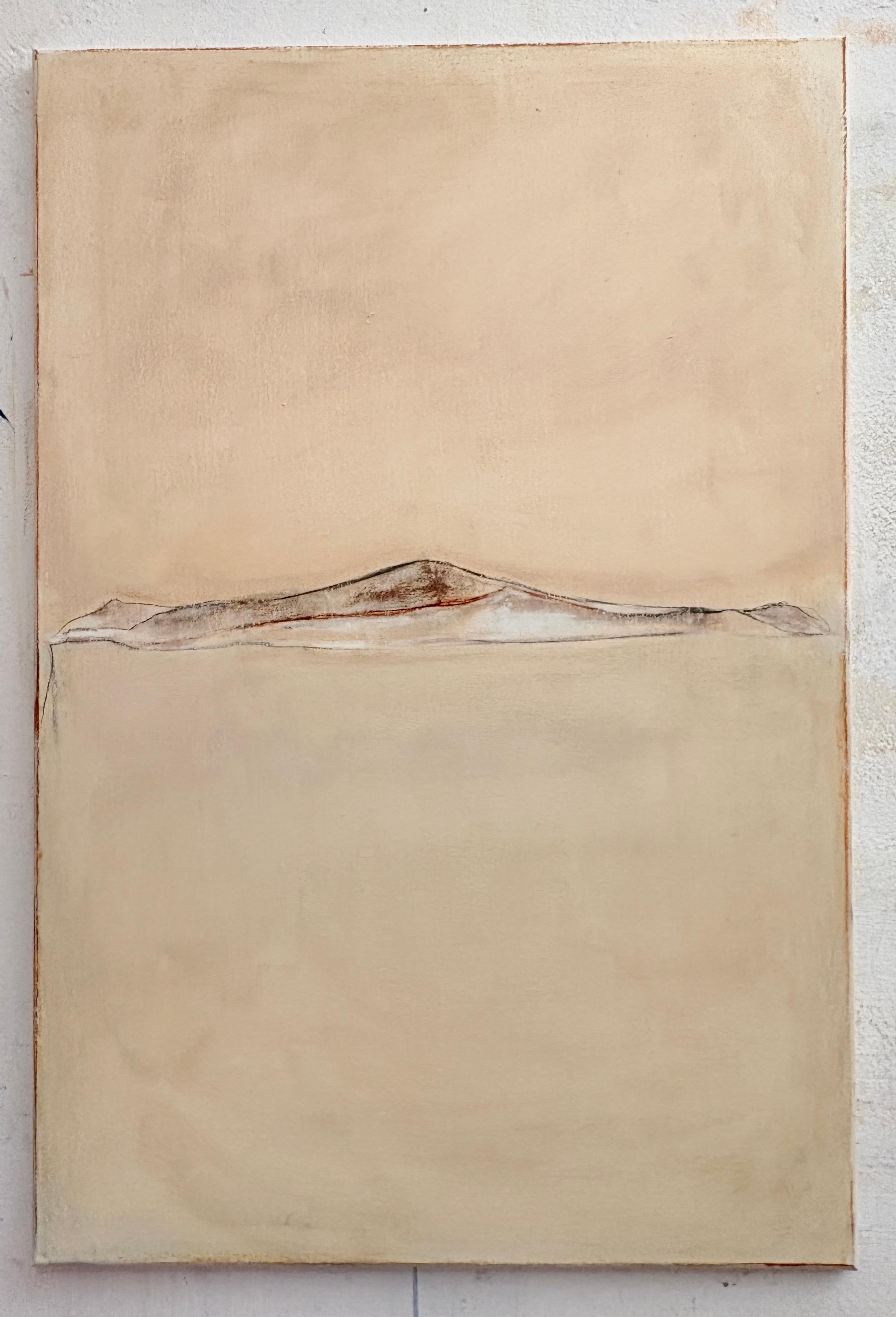 Minimal Landscape Painting, Original Oil and Pastel on Canvas by M.Marchica