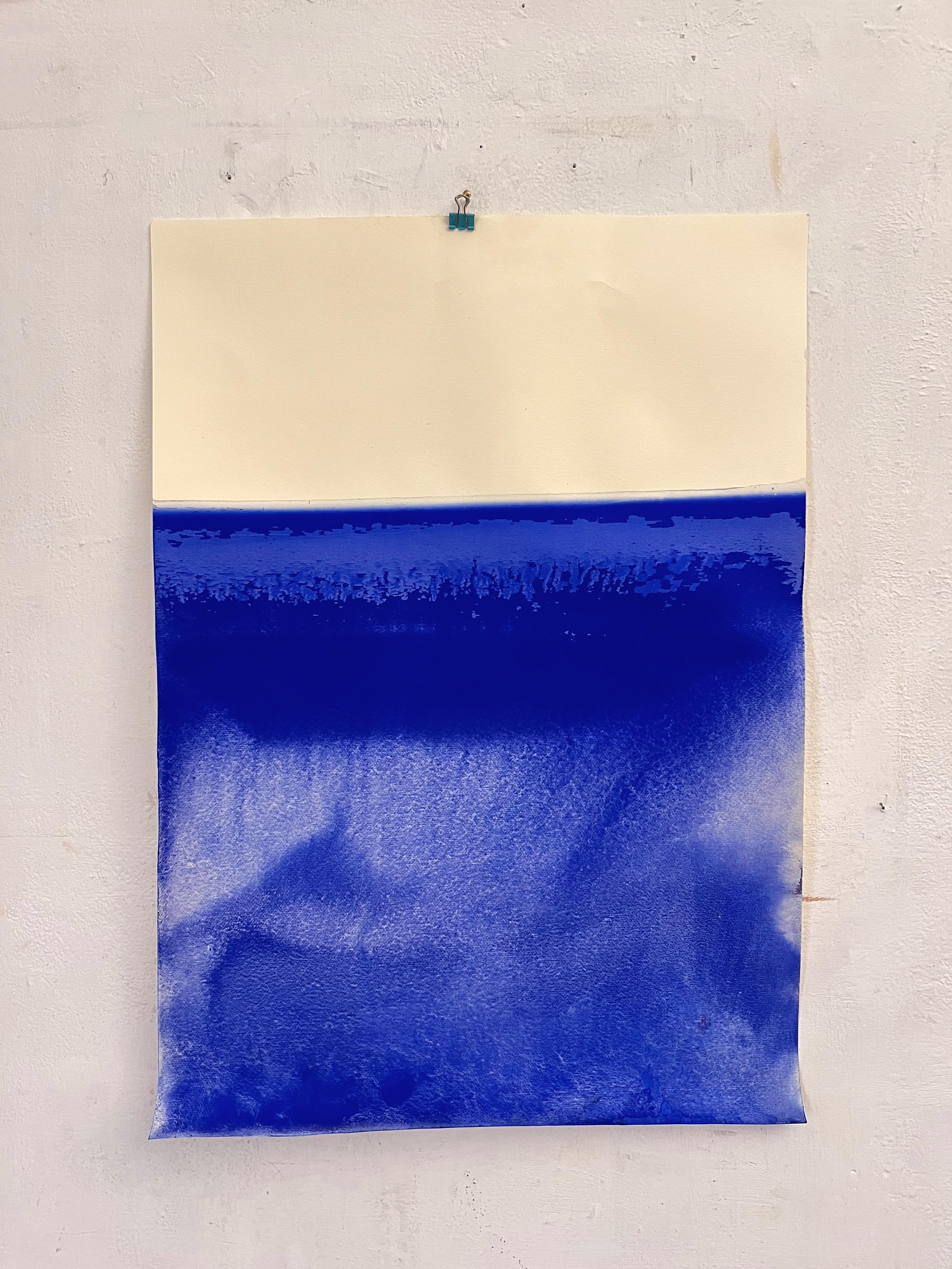 Abstract Blue landscape Original Drawing  on Paper  by Marilina Marchica