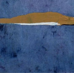 Paper Landscape 10, Contemporary Minimalist Abstract Painting Blue Collage