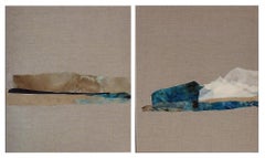 Paper Landscape 6, Contemporary Minimalist Abstract Art Oil Collage Canvas Blue