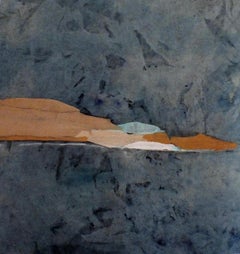 Paper Landscape 9, Contemporary Abstract Mixed media Collage Canvas Blue Brown
