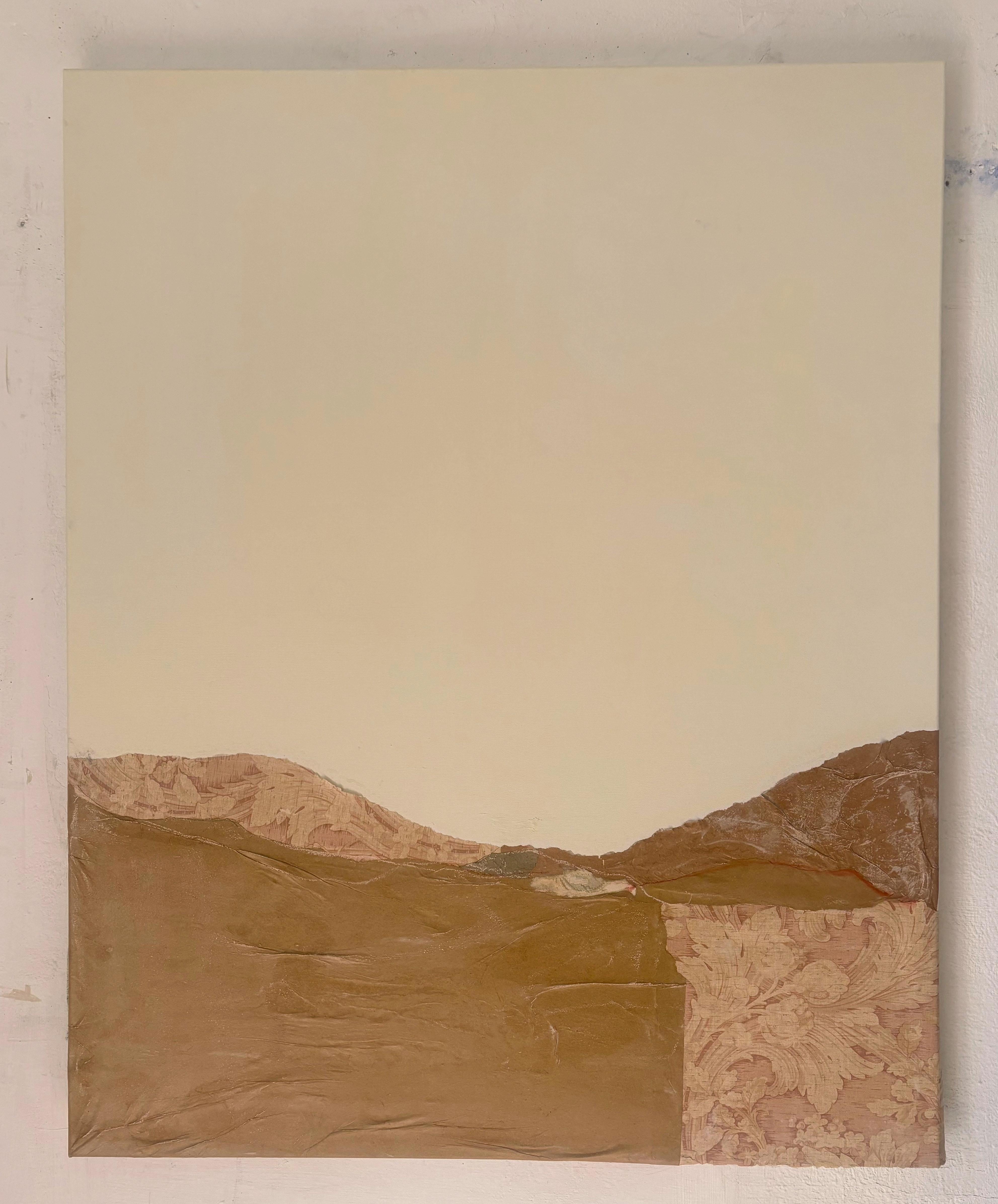 Marilina Marchica Landscape Painting - Paper Landscape – Mixed Media & Antique Wallpaper Collage on Canvas, 2025