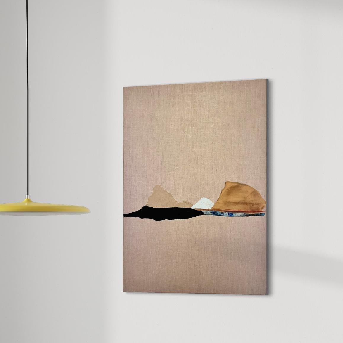Paysage papier, Origina Art sur toile de lin, grande taille, fabriqué en Italie - Beige Landscape Painting par Marilina Marchica