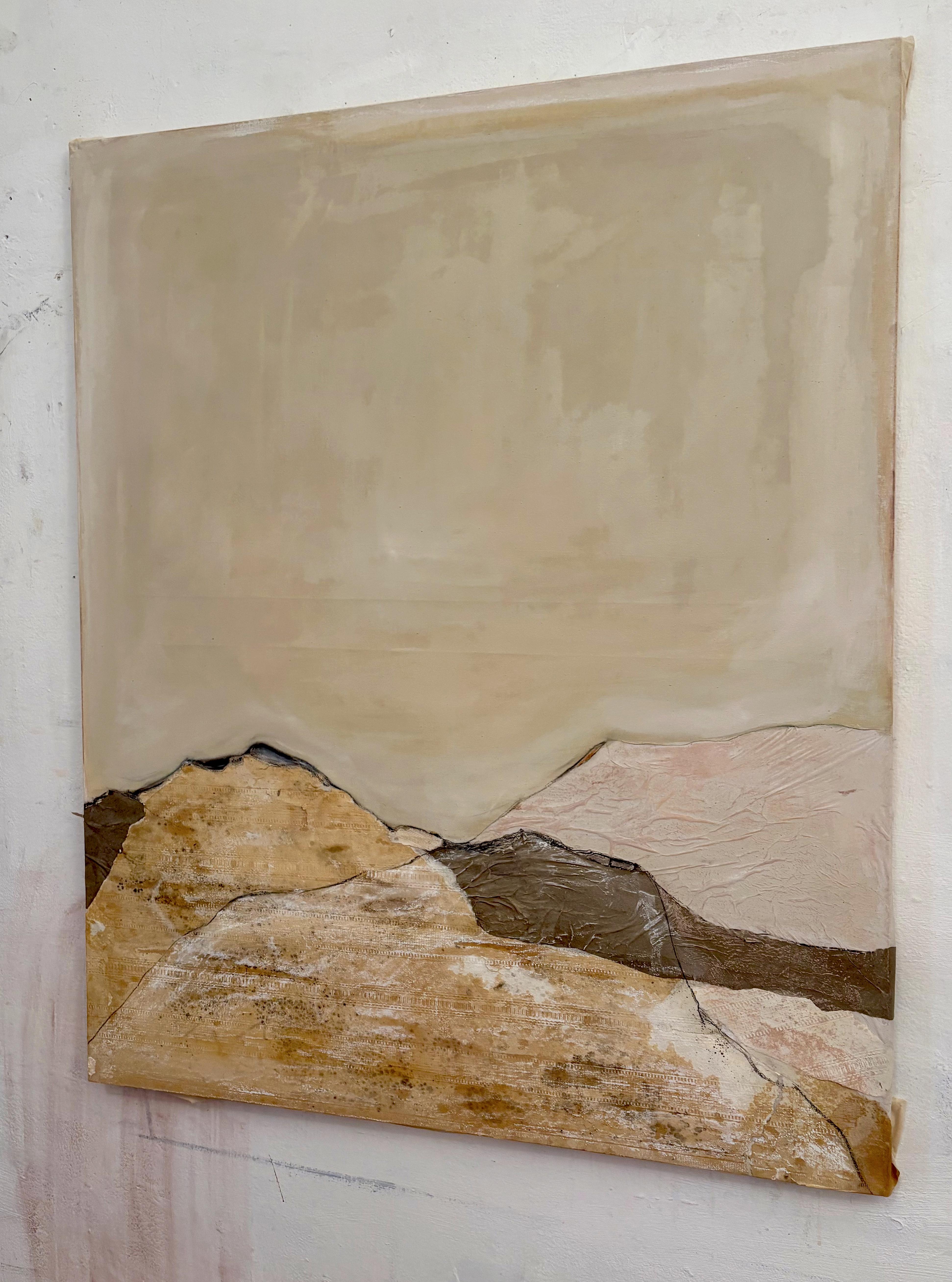 PaperLandscape, Origina peinture sur toile de coton, grande taille, fabriqué en Italie - Marron Landscape Painting par Marilina Marchica