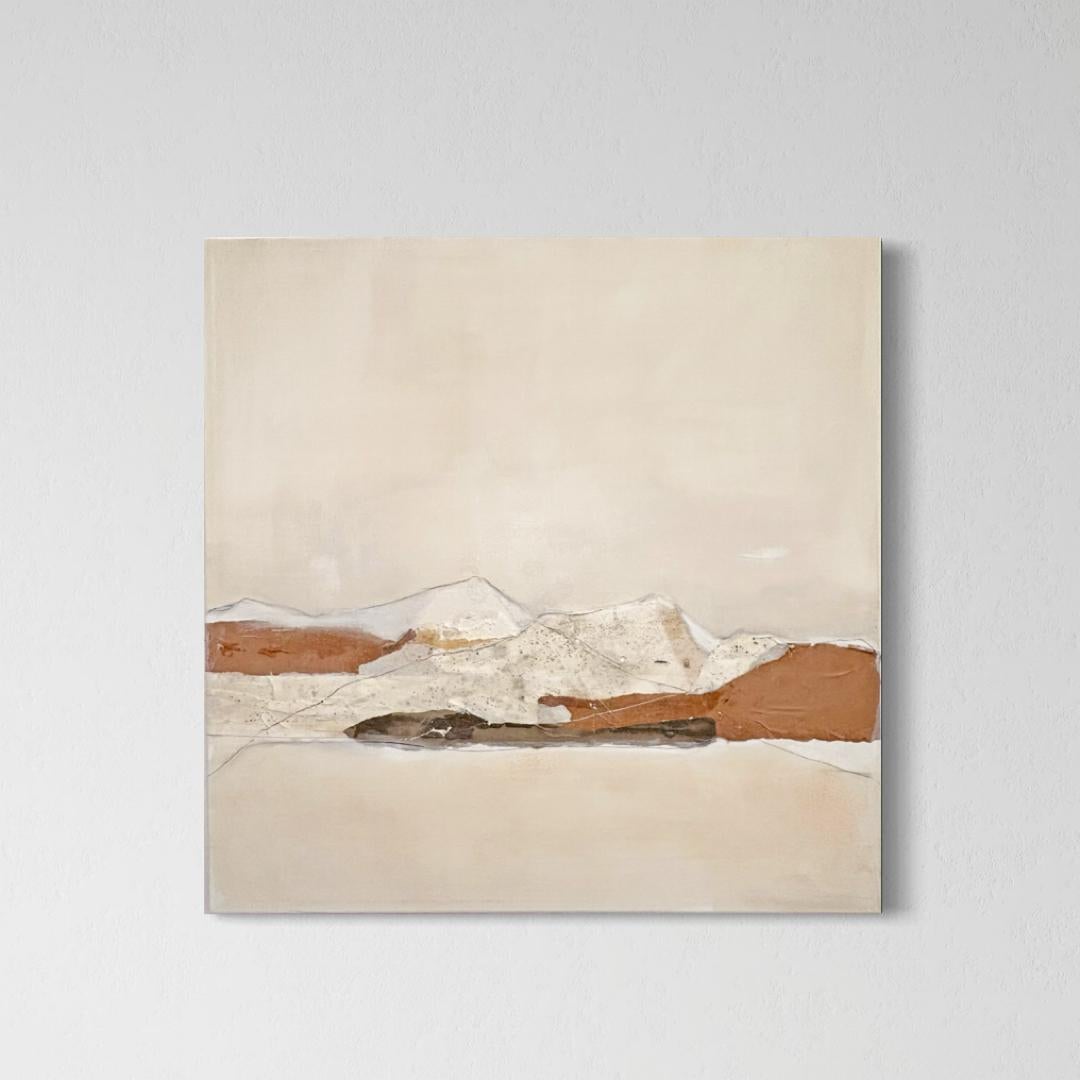 CartaPaesaggio, Pittura  e collage su tela di cotone, pronto da appendere Made in Italy 5