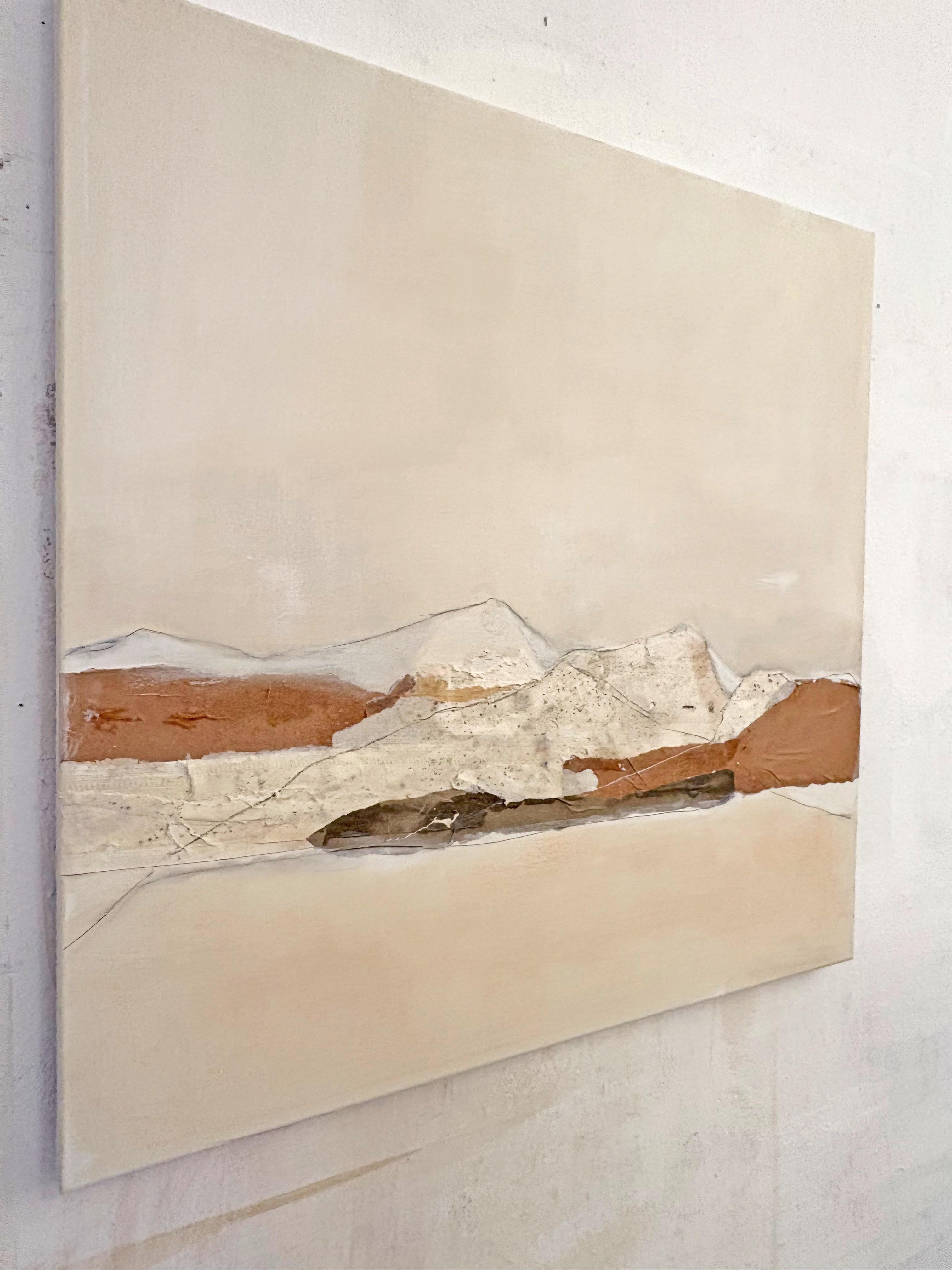 CartaPaesaggio, Pittura  e collage su tela di cotone, pronto da appendere Made in Italy - Abstract Painting Beige di Marilina Marchica