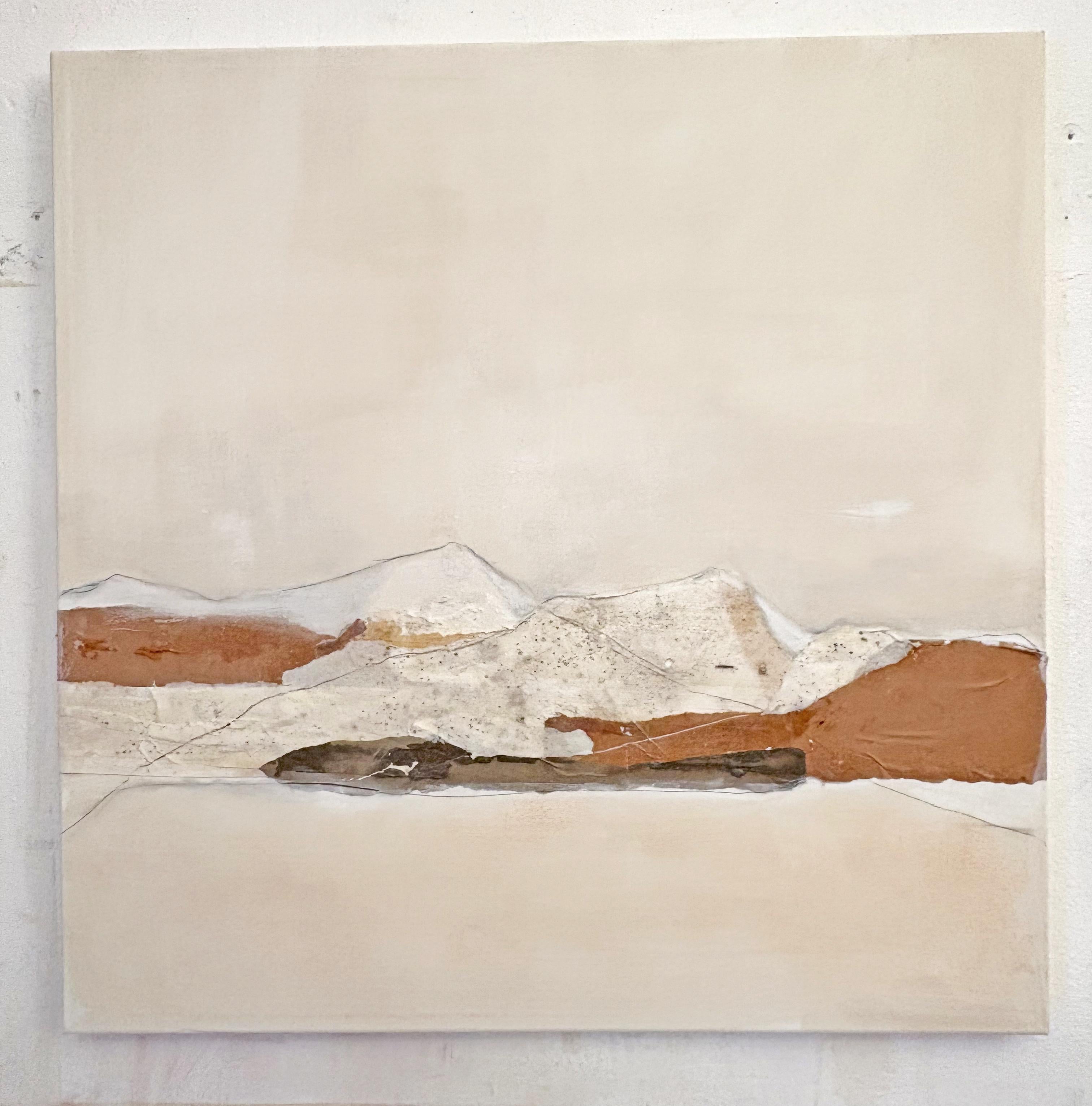 CartaPaesaggio, Pittura  e collage su tela di cotone, pronto da appendere Made in Italy 1