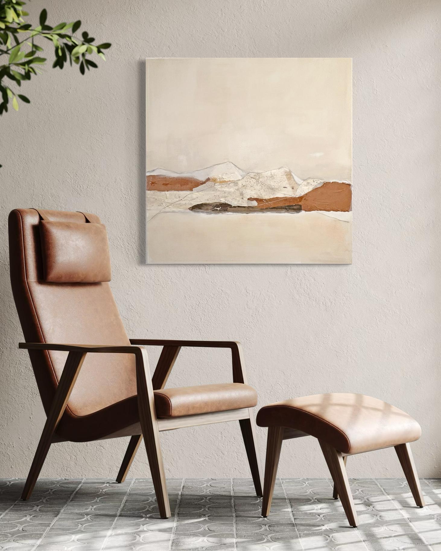 CartaPaesaggio, Pittura  e collage su tela di cotone, pronto da appendere Made in Italy 3
