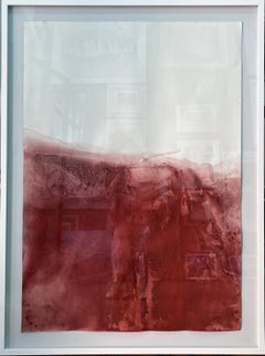 "Red Landscape" Abstract Paint on Paper, large size, Made in Italy
