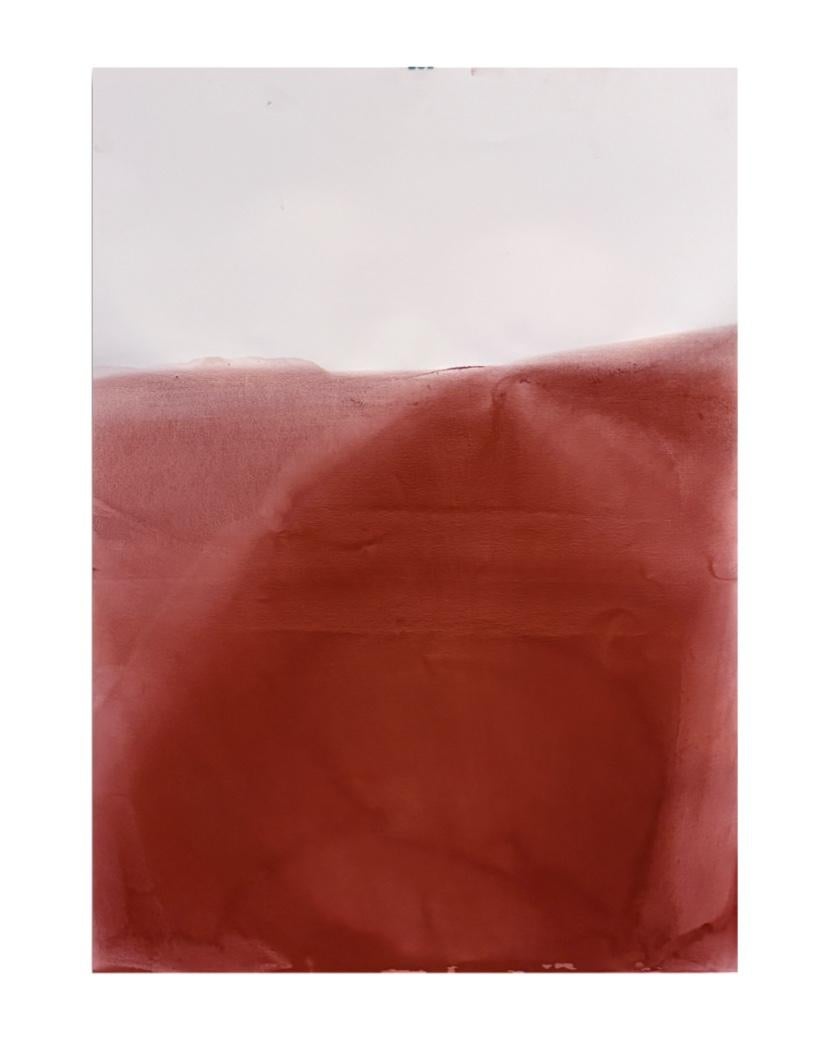 Red Landscape - Paesaggio astratto minimale, pigmento puro su carta Fabriano, 2025