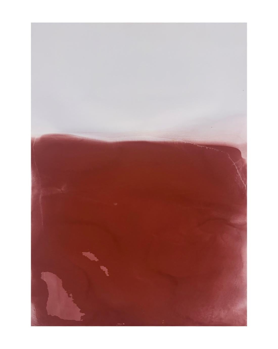 Rote Landschaft - Minimalistische Abstrakte Landschaft, Reines Pigment auf Fabriano Papier, 2025