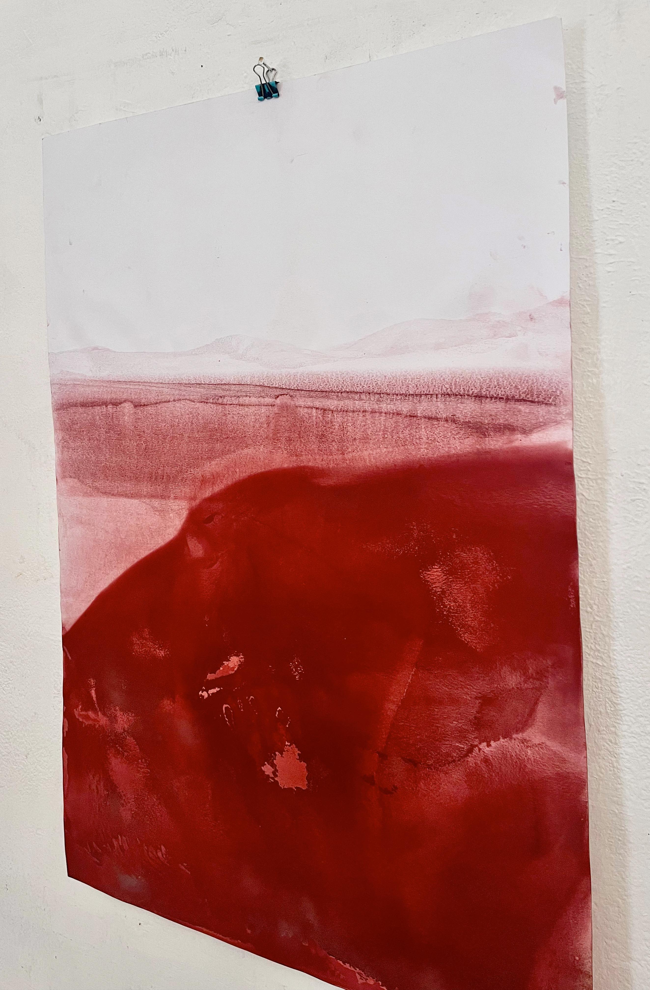 « Paysage rouge » sur papier, grande taille - Rouge Landscape Art par Marilina Marchica