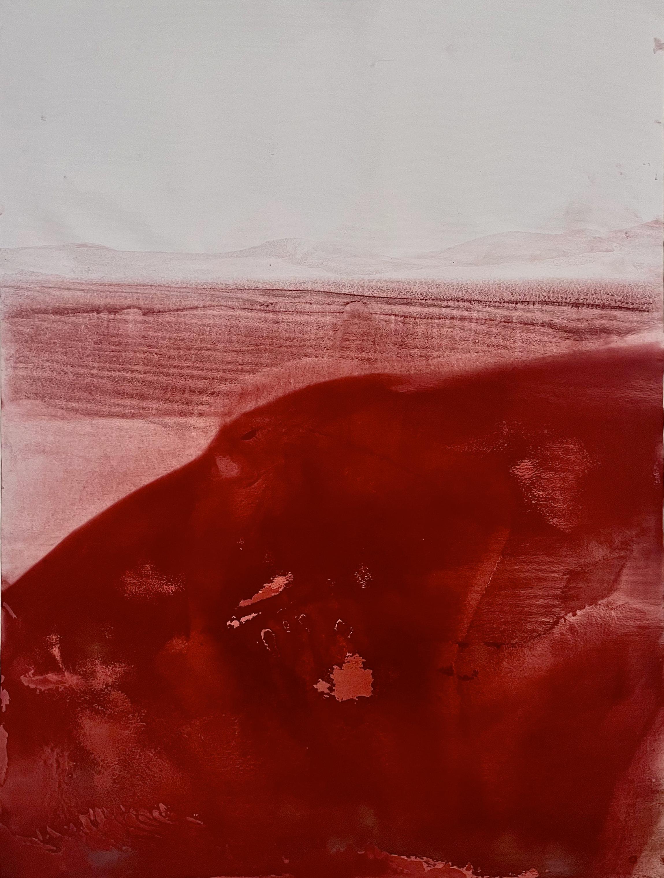 Marilina Marchica Landscape Art - "Red Landscape" Original Art on Paper , large size 
