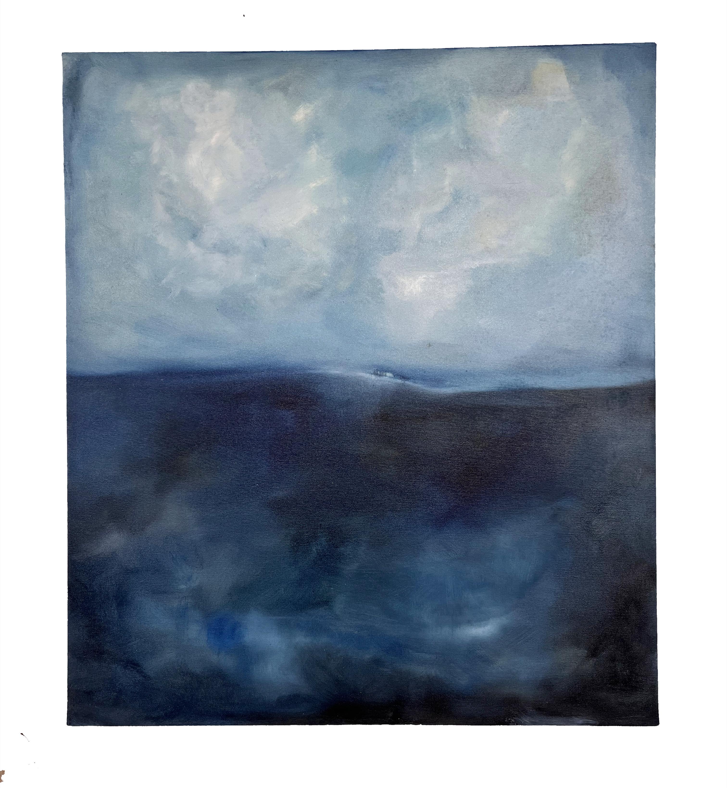 Seascape Original Oil Painting on Canvas, Minimal Blue Landscape, 2024